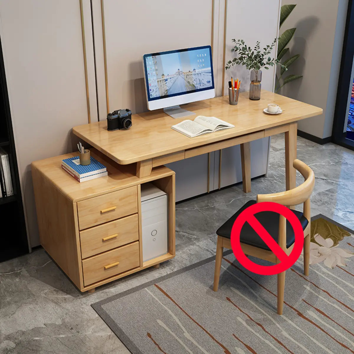 Grey Wood Drawers Retractable Storage Computer Desk Image - 3