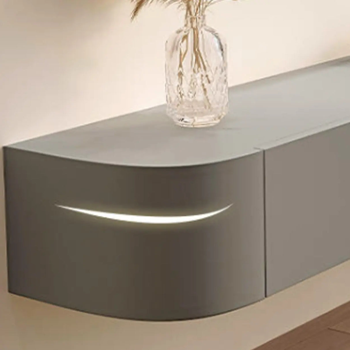 Grey Wood Floating Mount Rectangle TV Stand Image - 10