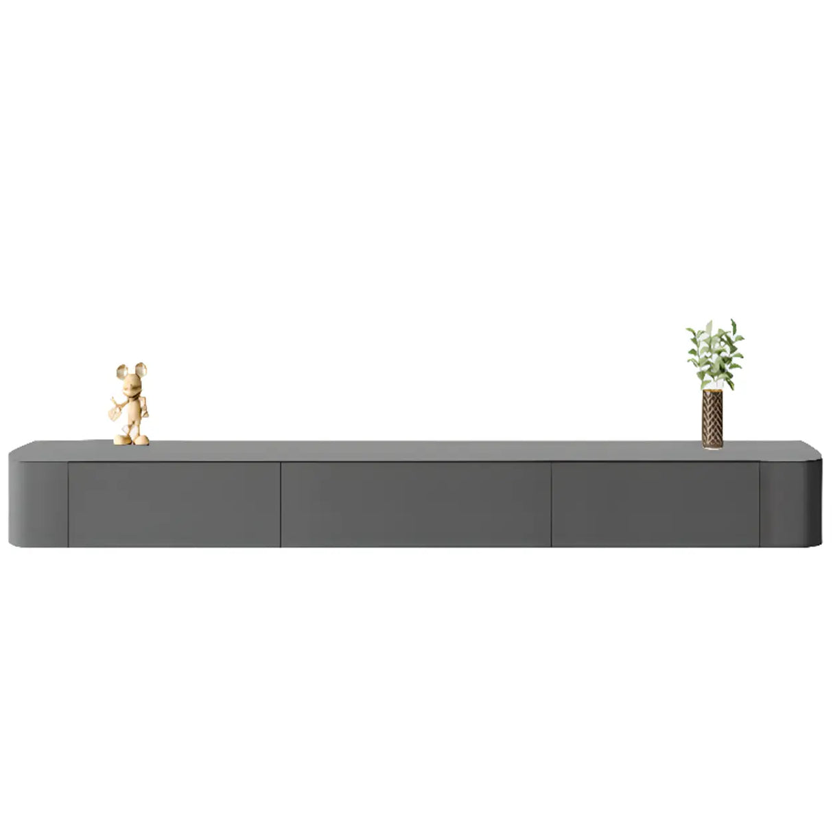 Grey Wood Floating Mount Rectangle TV Stand Image - 12
