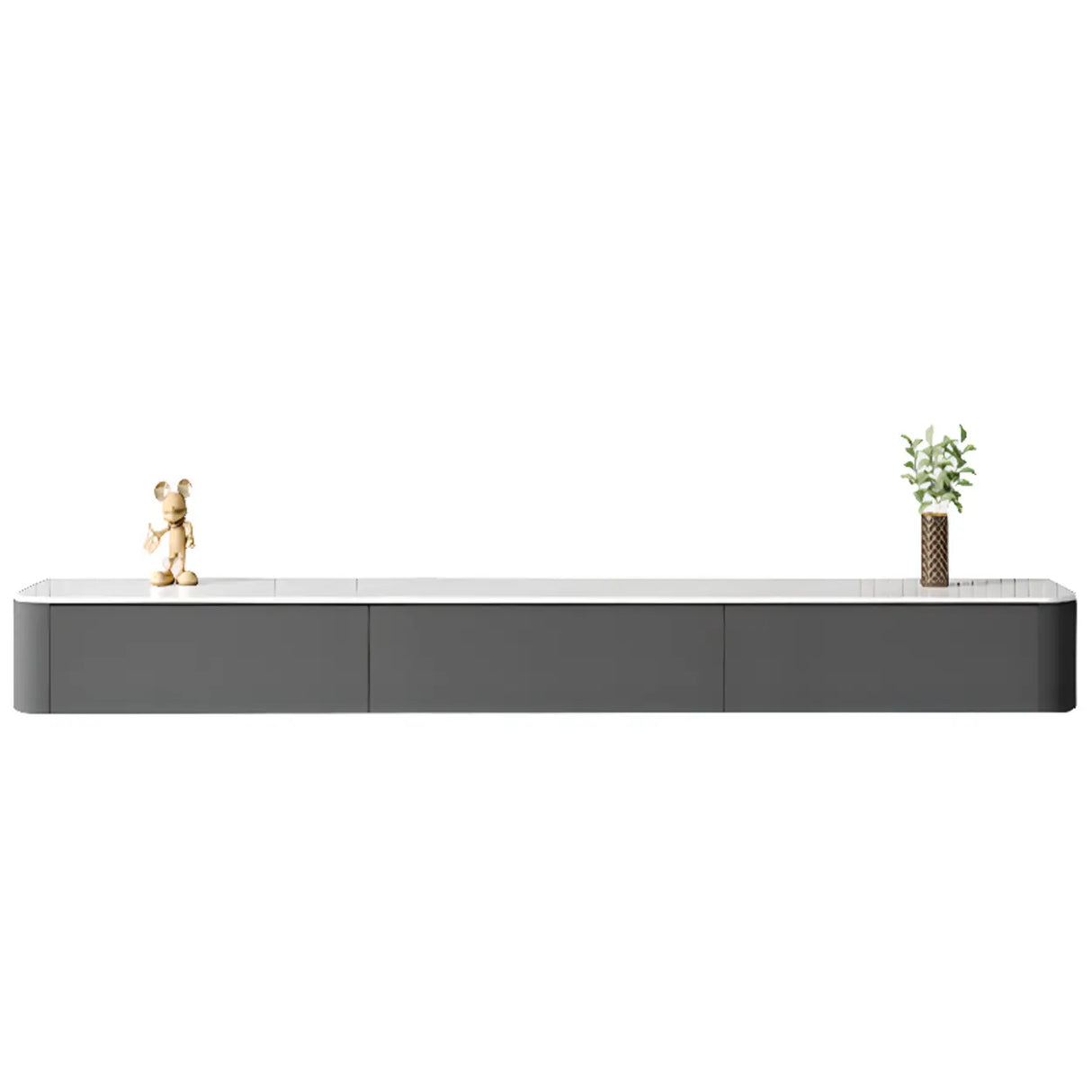Grey Wood Floating Mount Rectangle TV Stand Image - 13