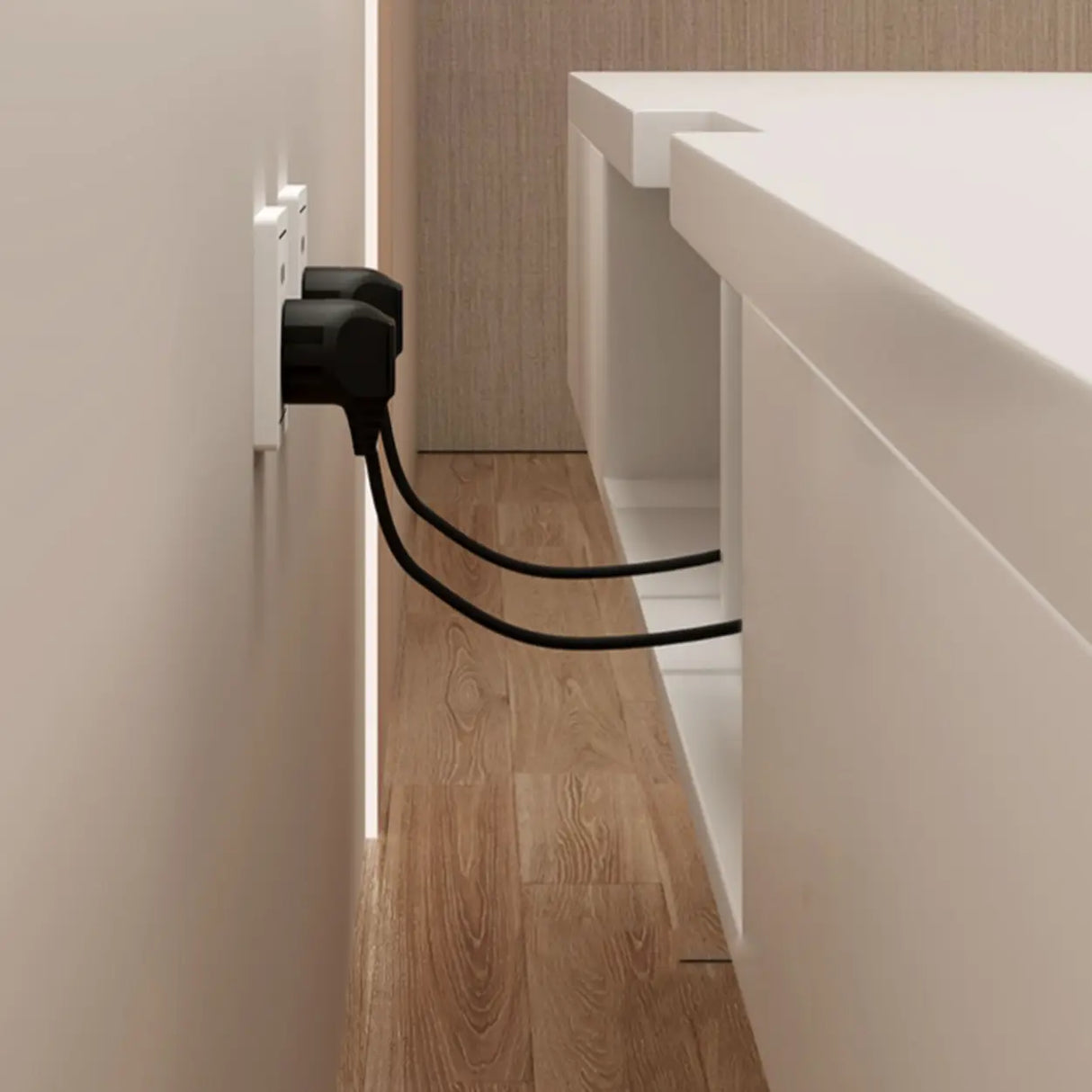 Grey Wood Floating Mount Rectangle TV Stand Image - 14