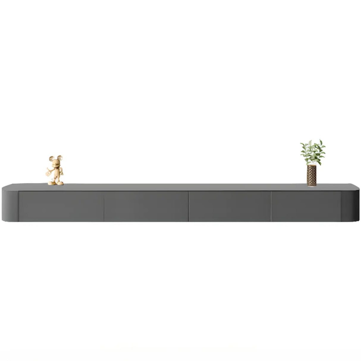 Grey Wood Floating Mount Rectangle TV Stand Image - 15
