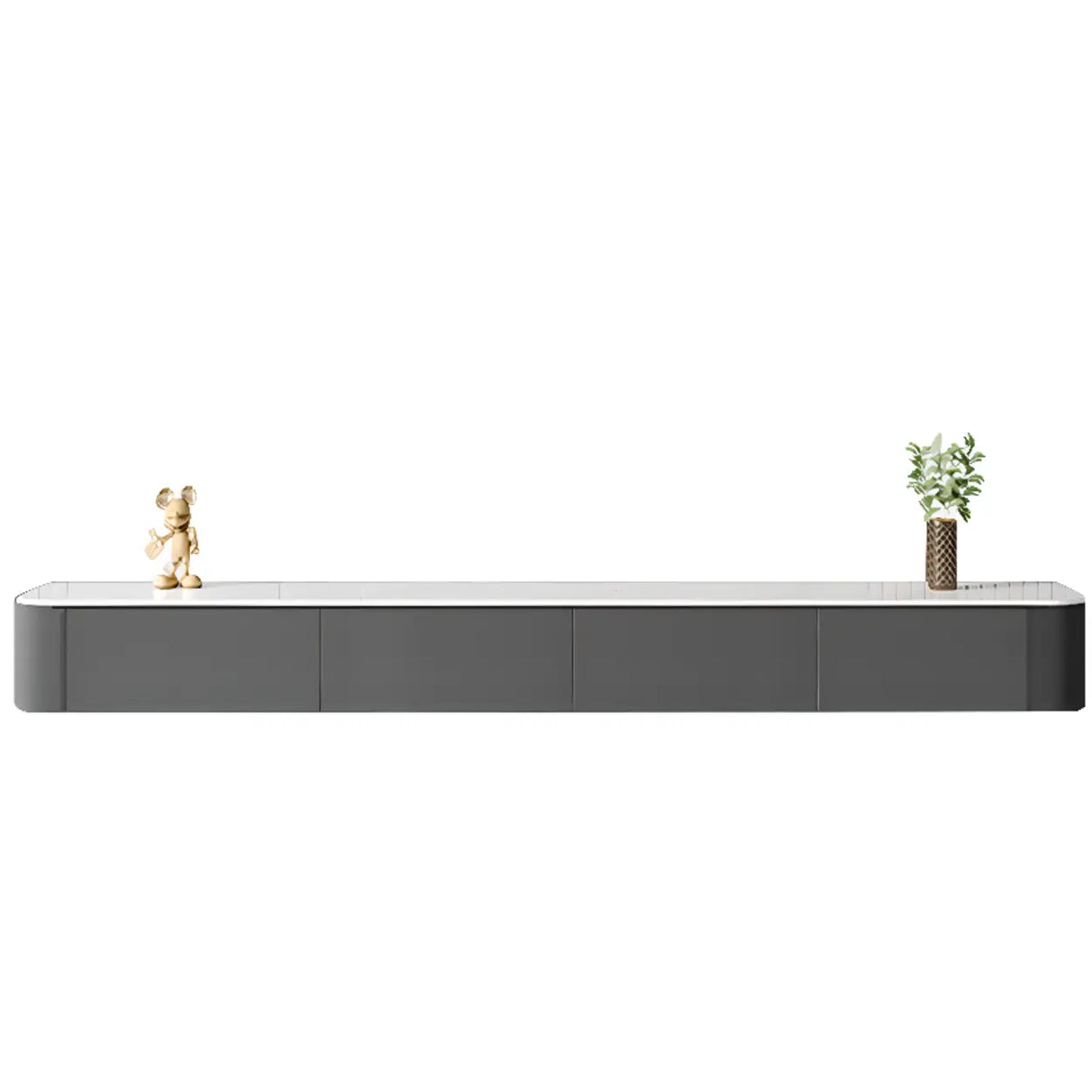 Grey Wood Floating Mount Rectangle TV Stand Image - 16