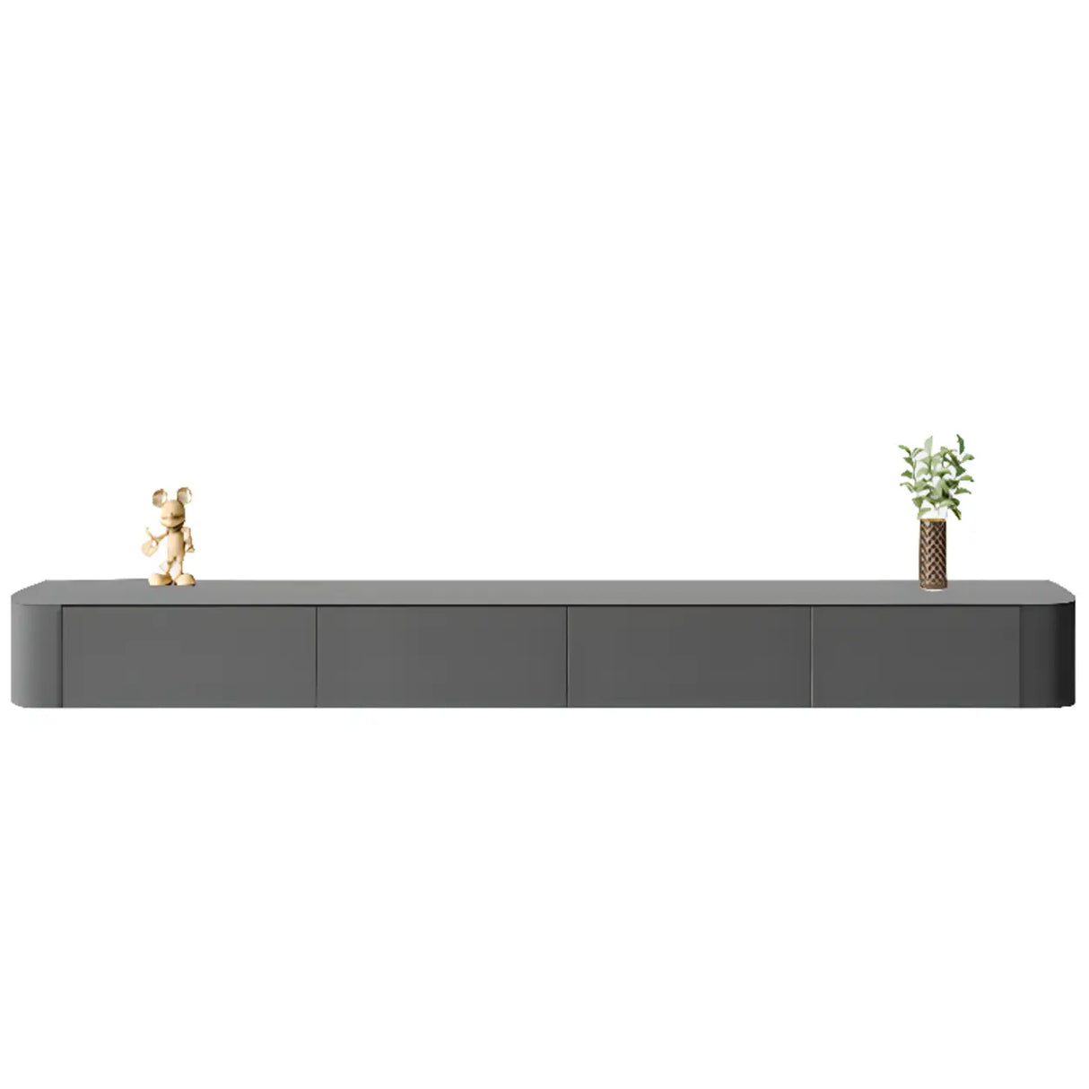 Grey Wood Floating Mount Rectangle TV Stand Image - 17