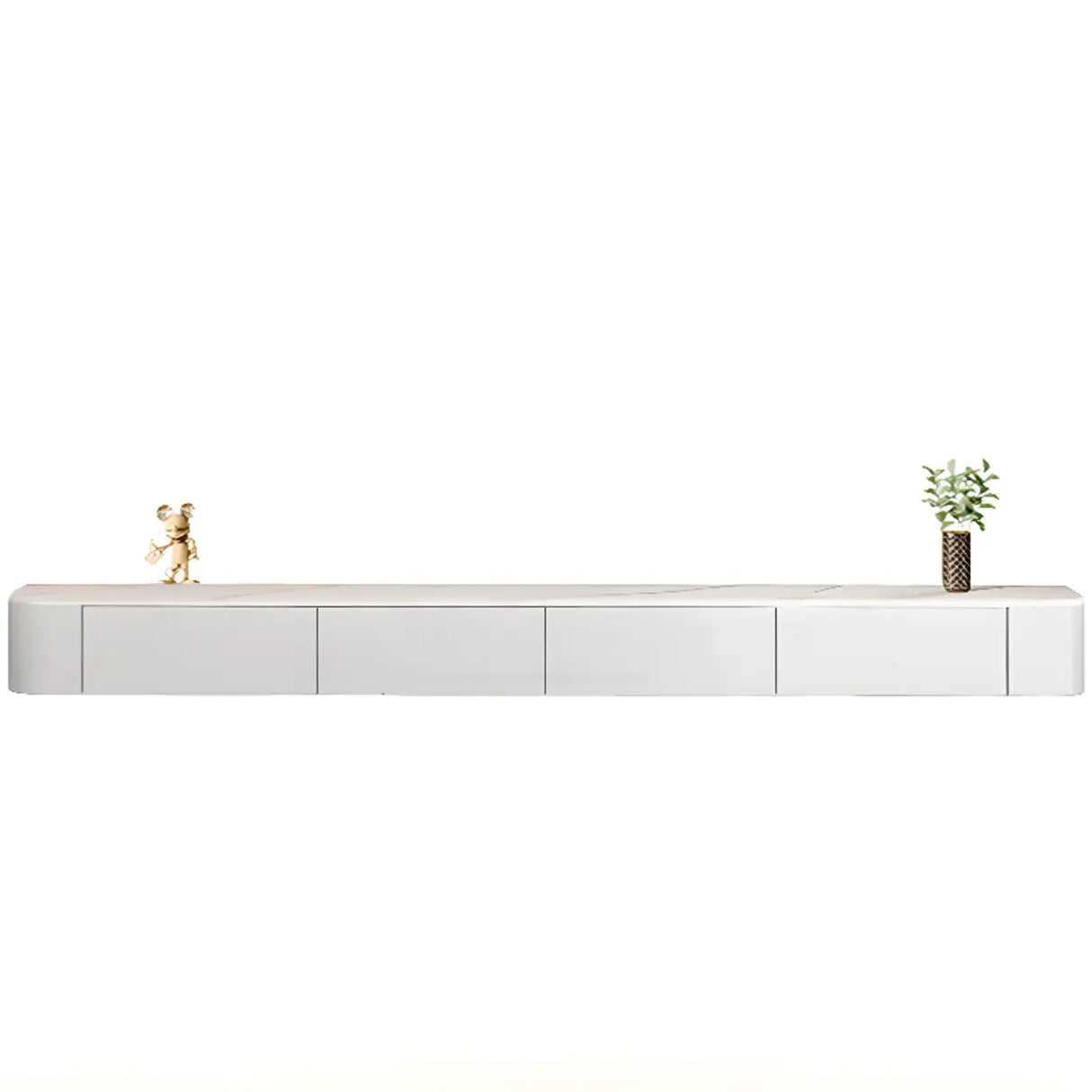 Grey Wood Floating Mount Rectangle TV Stand Image - 18