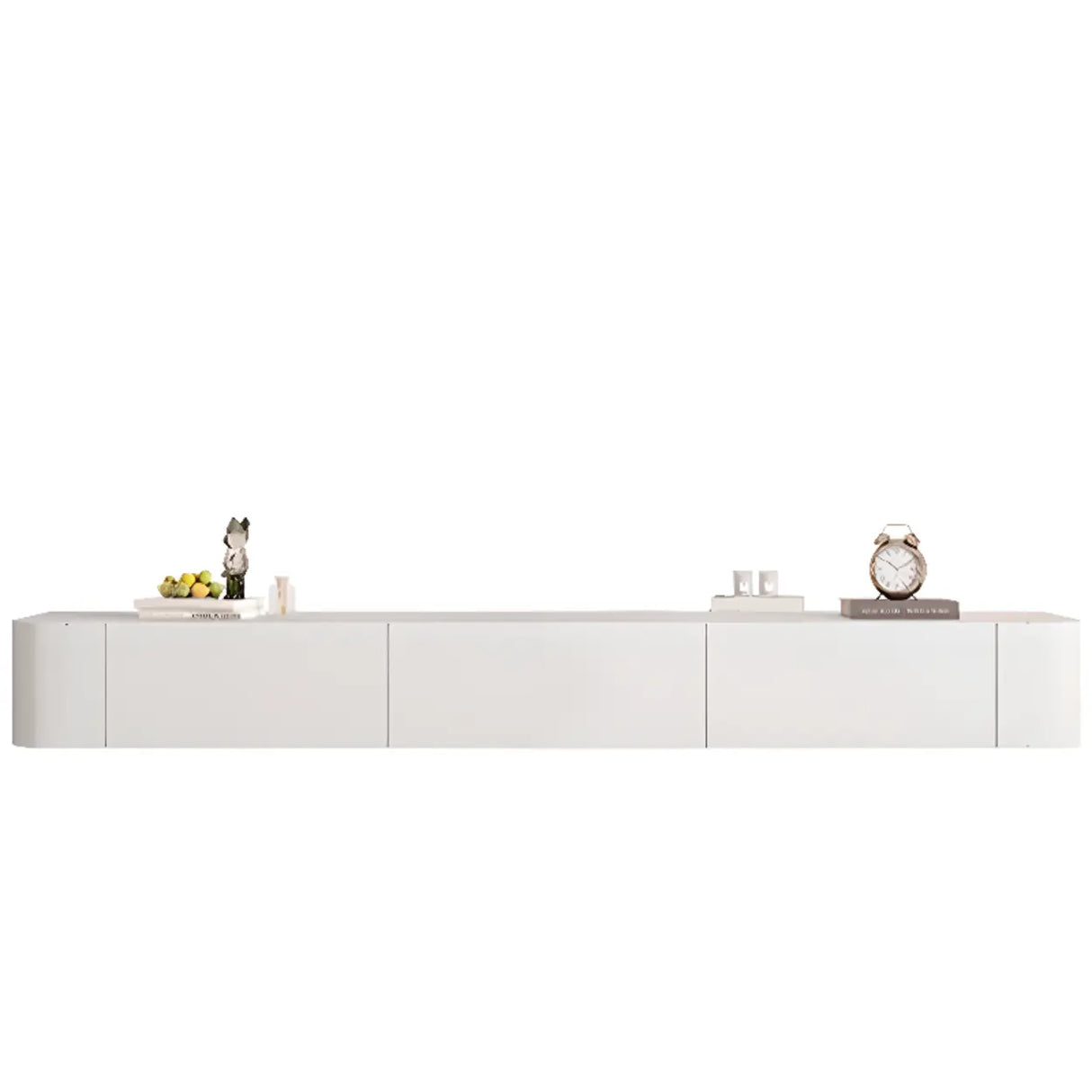 Grey Wood Floating Mount Rectangle TV Stand Image - 19