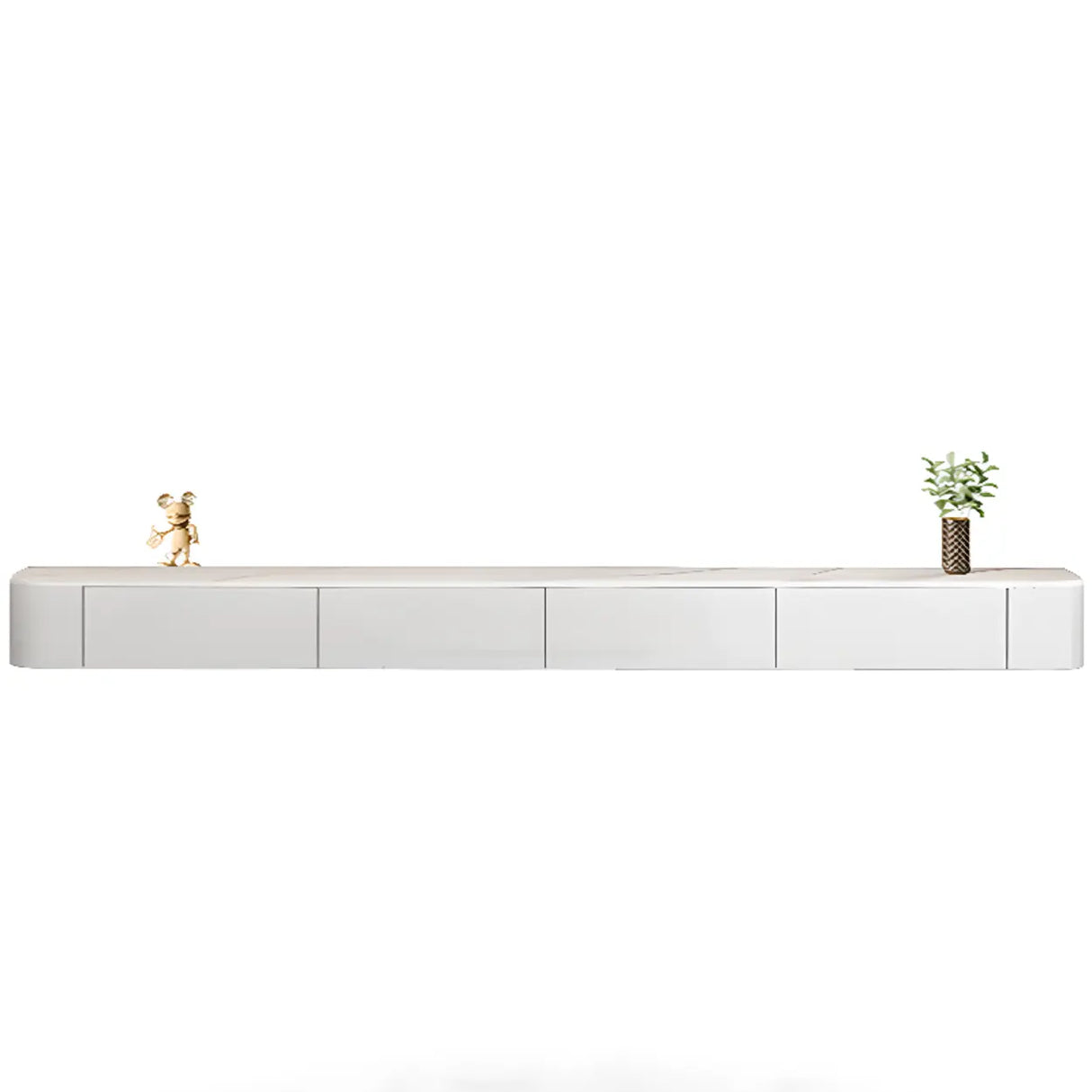 Grey Wood Floating Mount Rectangle TV Stand Image - 20