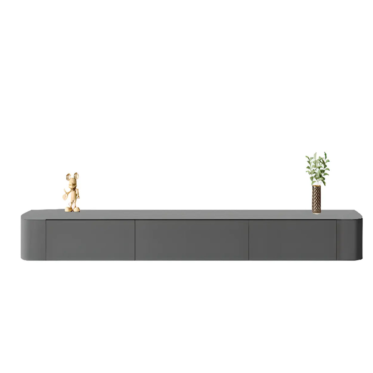 Grey Wood Floating Mount Rectangle TV Stand Image - 21