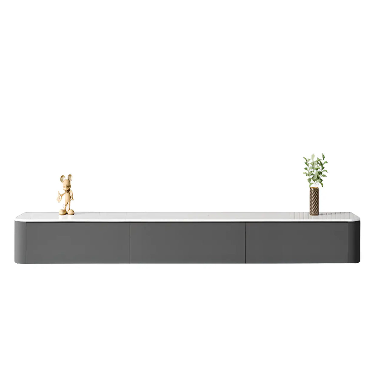 Grey Wood Floating Mount Rectangle TV Stand Image - 22