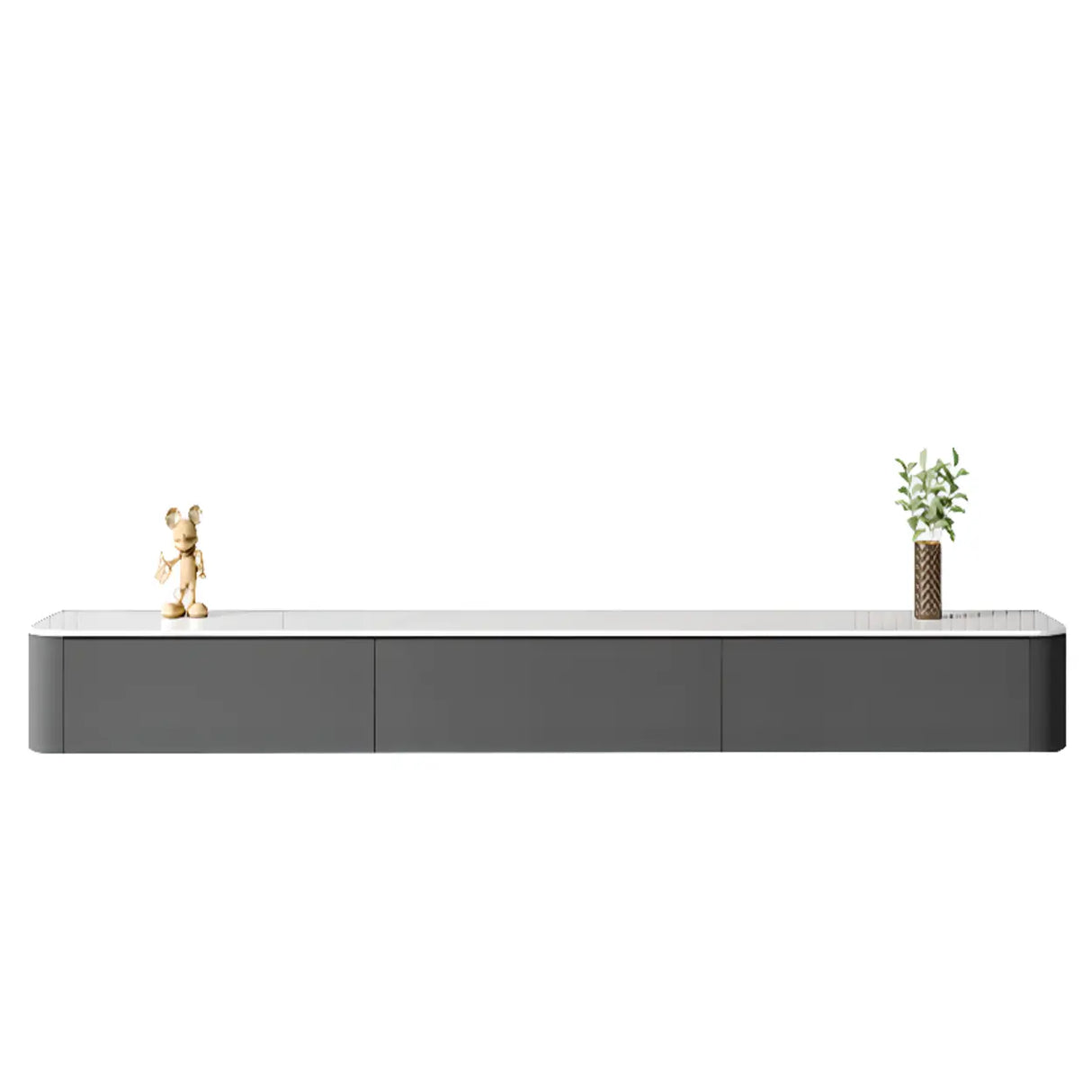 Grey Wood Floating Mount Rectangle TV Stand Image - 24