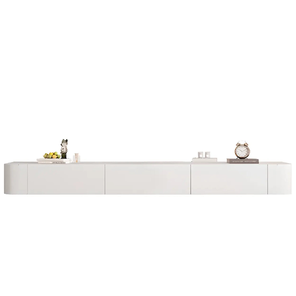 Grey Wood Floating Mount Rectangle TV Stand Image - 25