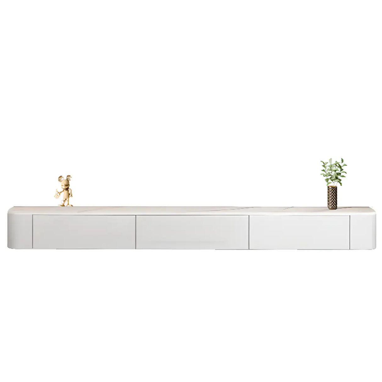 Grey Wood Floating Mount Rectangle TV Stand Image - 26