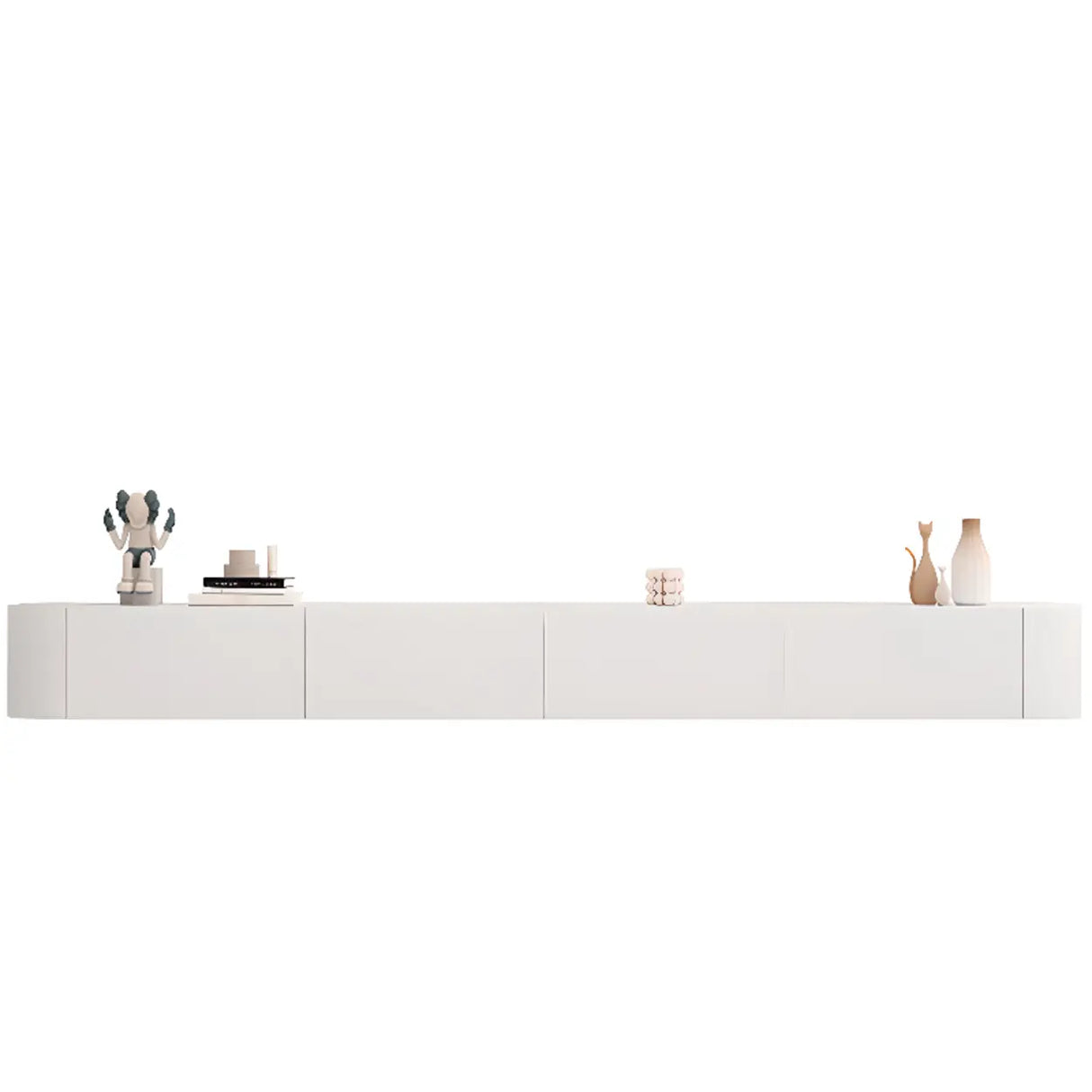 Grey Wood Floating Mount Rectangle TV Stand Image - 27