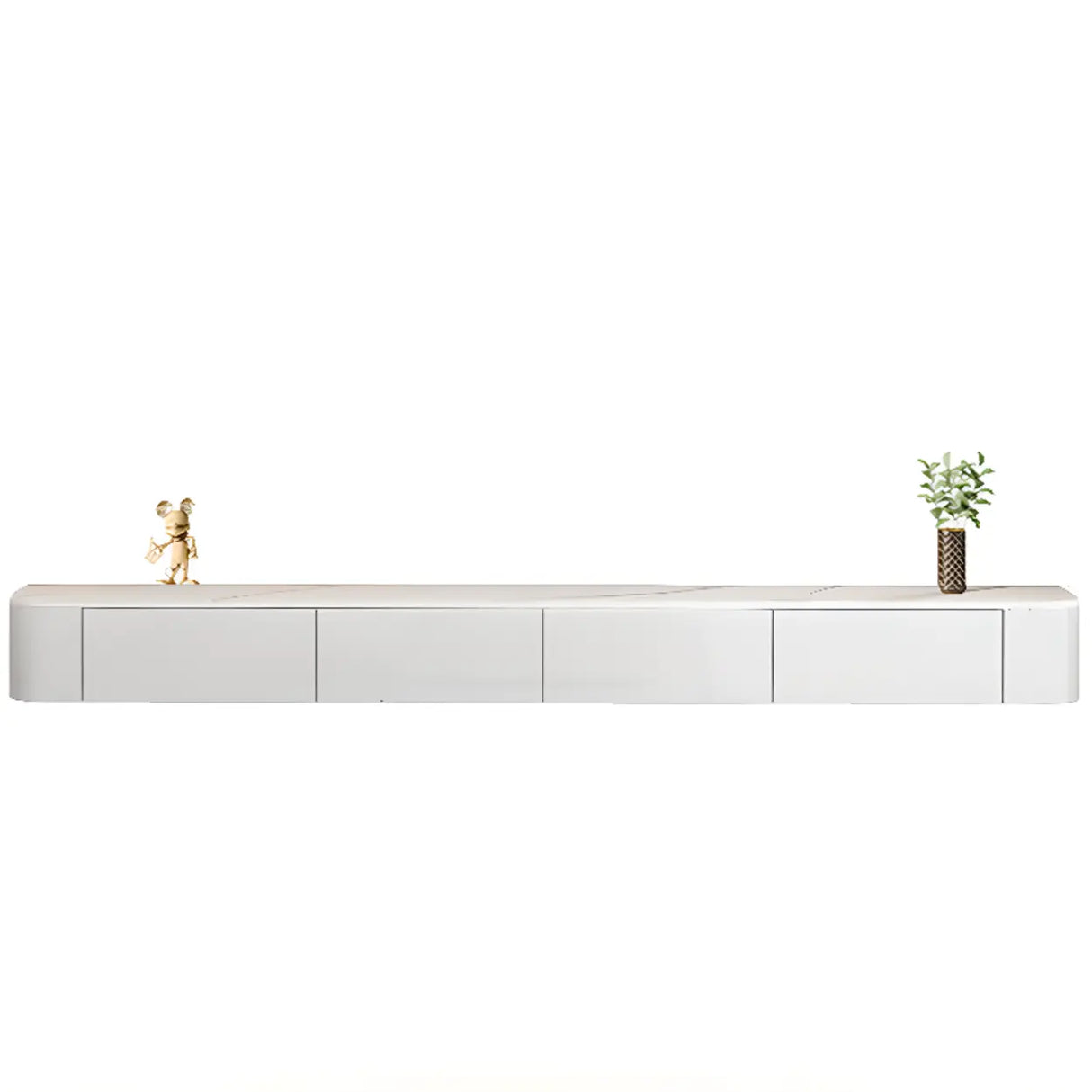Grey Wood Floating Mount Rectangle TV Stand Image - 28