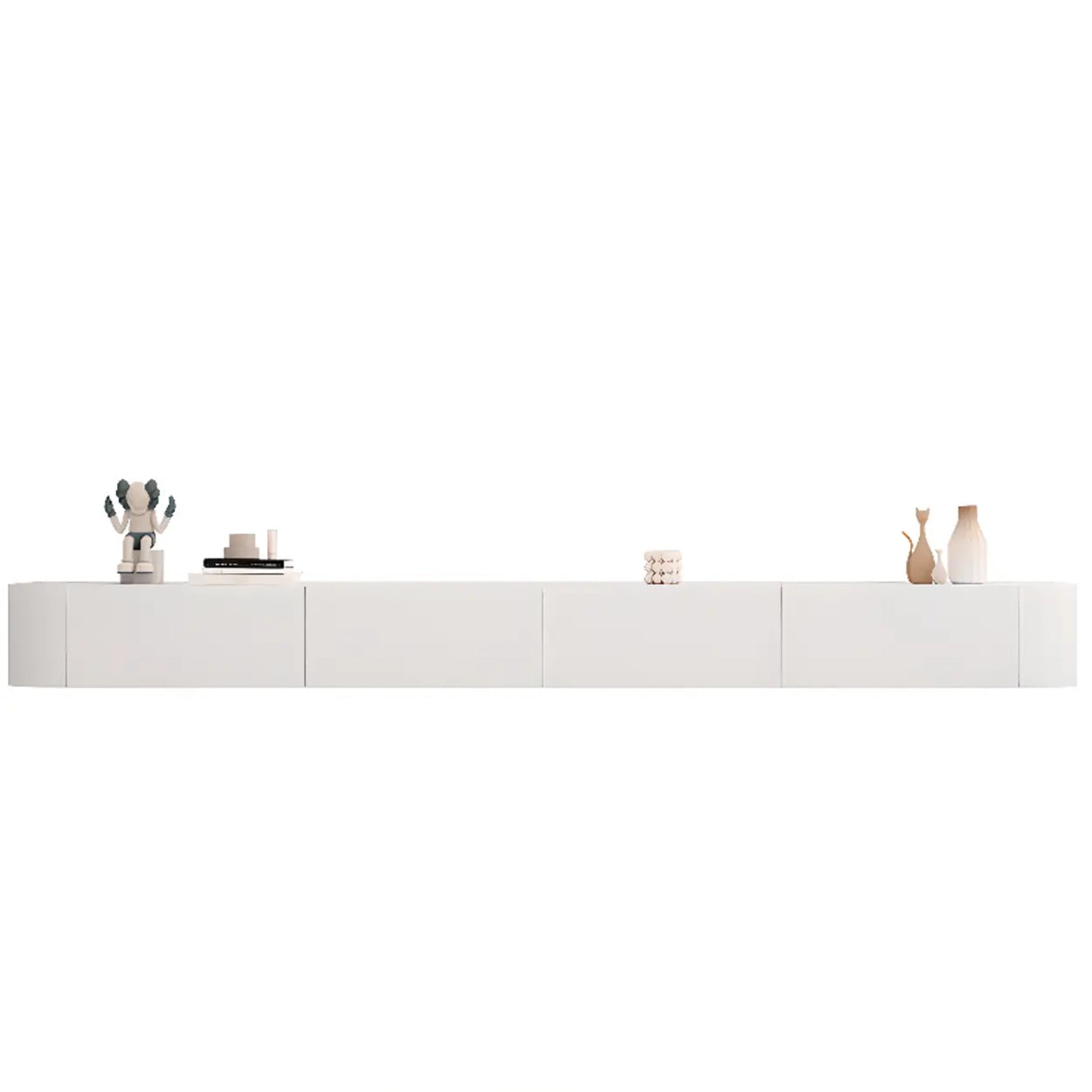 Grey Wood Floating Mount Rectangle TV Stand Image - 29