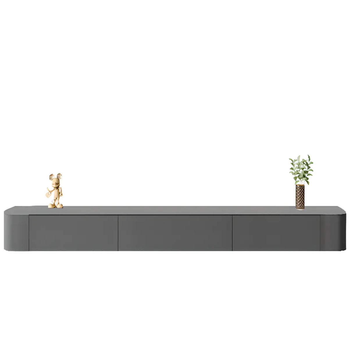 Grey Wood Floating Mount Rectangle TV Stand Image - 31