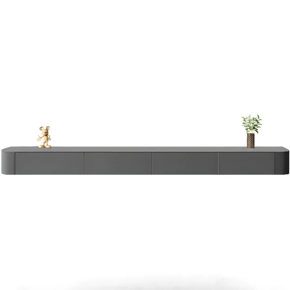 Grey Wood Floating Mount Rectangle TV Stand Image - 4