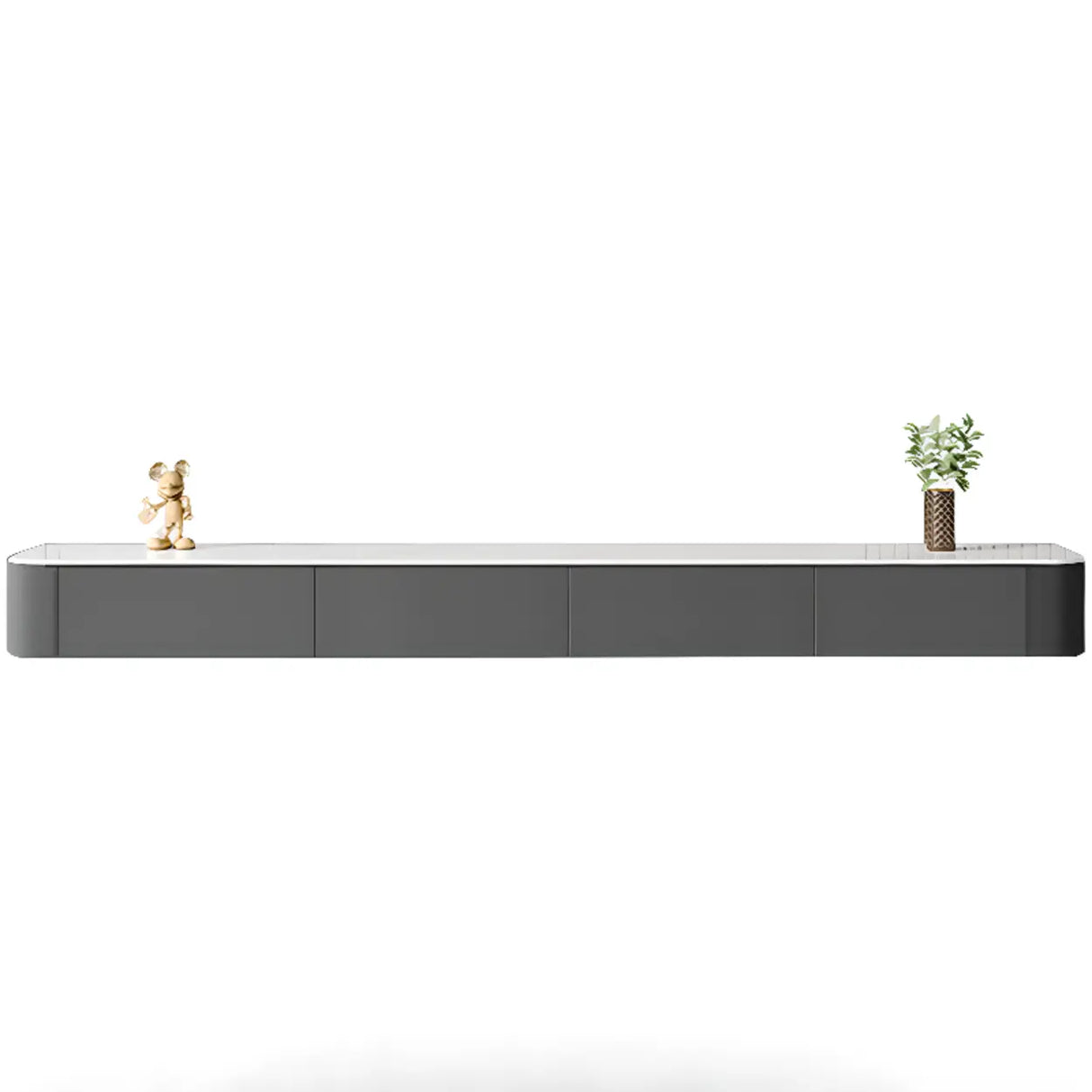 Grey Wood Floating Mount Rectangle TV Stand Image - 6