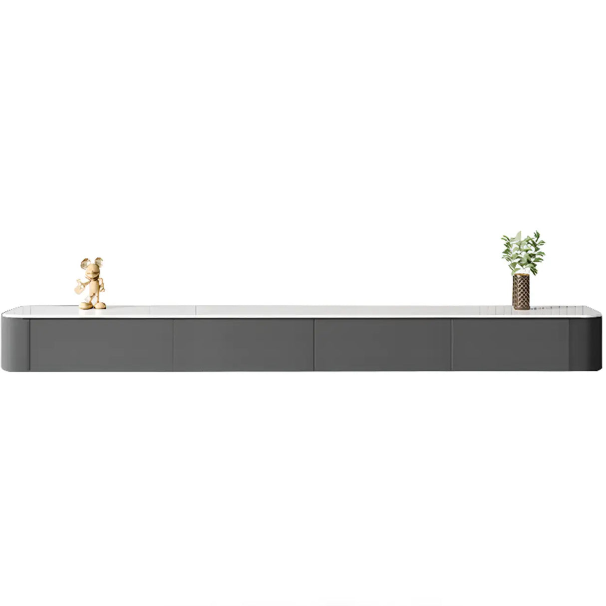 Grey Wood Floating Mount Rectangle TV Stand Image - 8