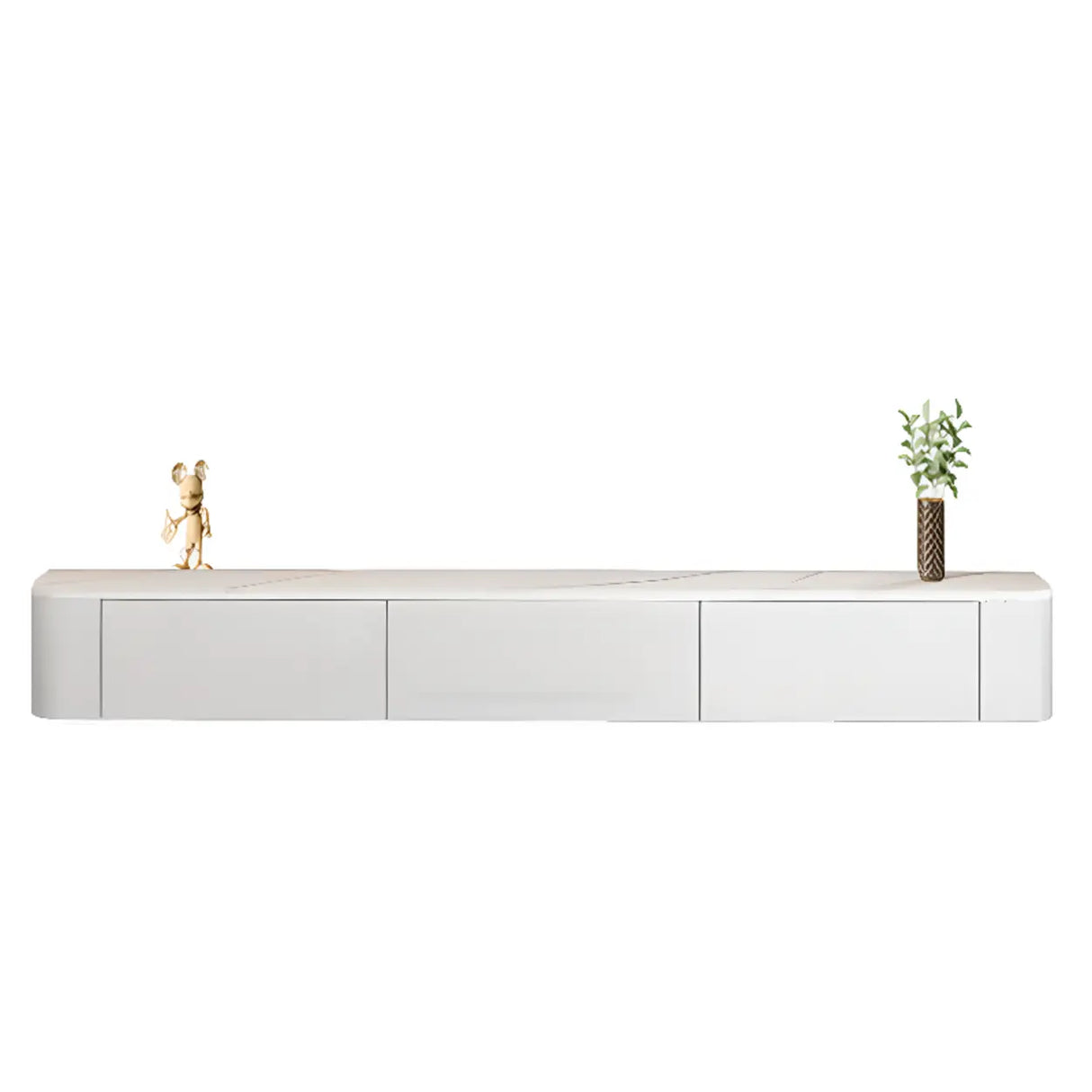Grey Wood Floating Mount Rectangle TV Stand Image - 9