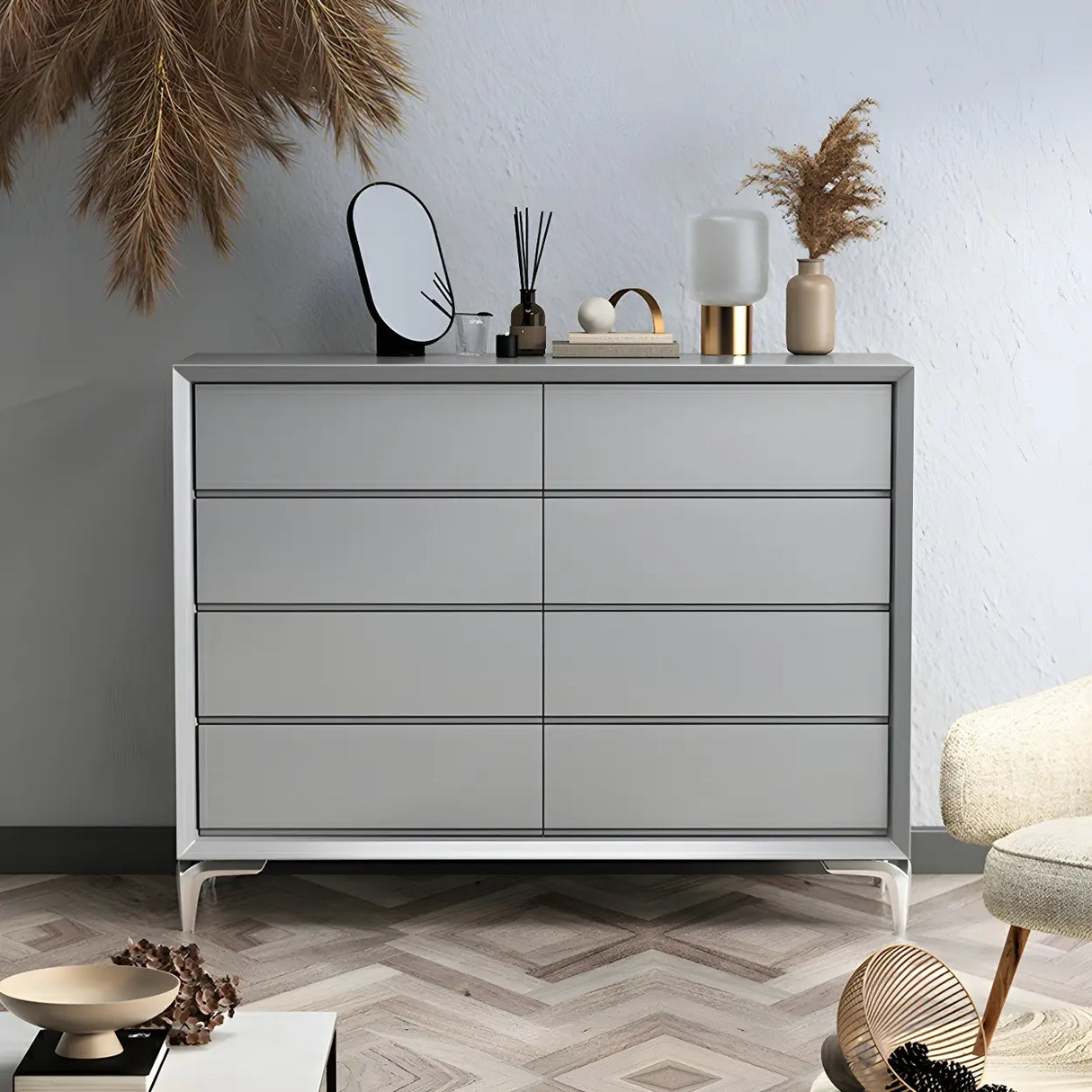 Grey Wood Standard Height Dresser with Eight Drawers Image - 4