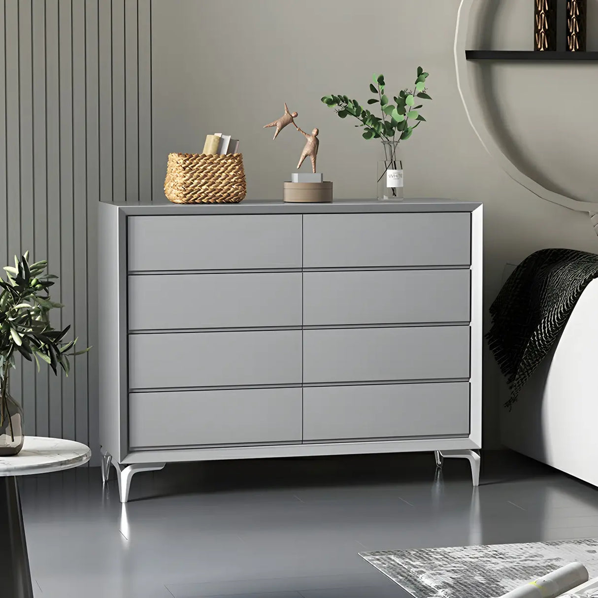 Grey Wood Standard Height Dresser with Eight Drawers Image - 5