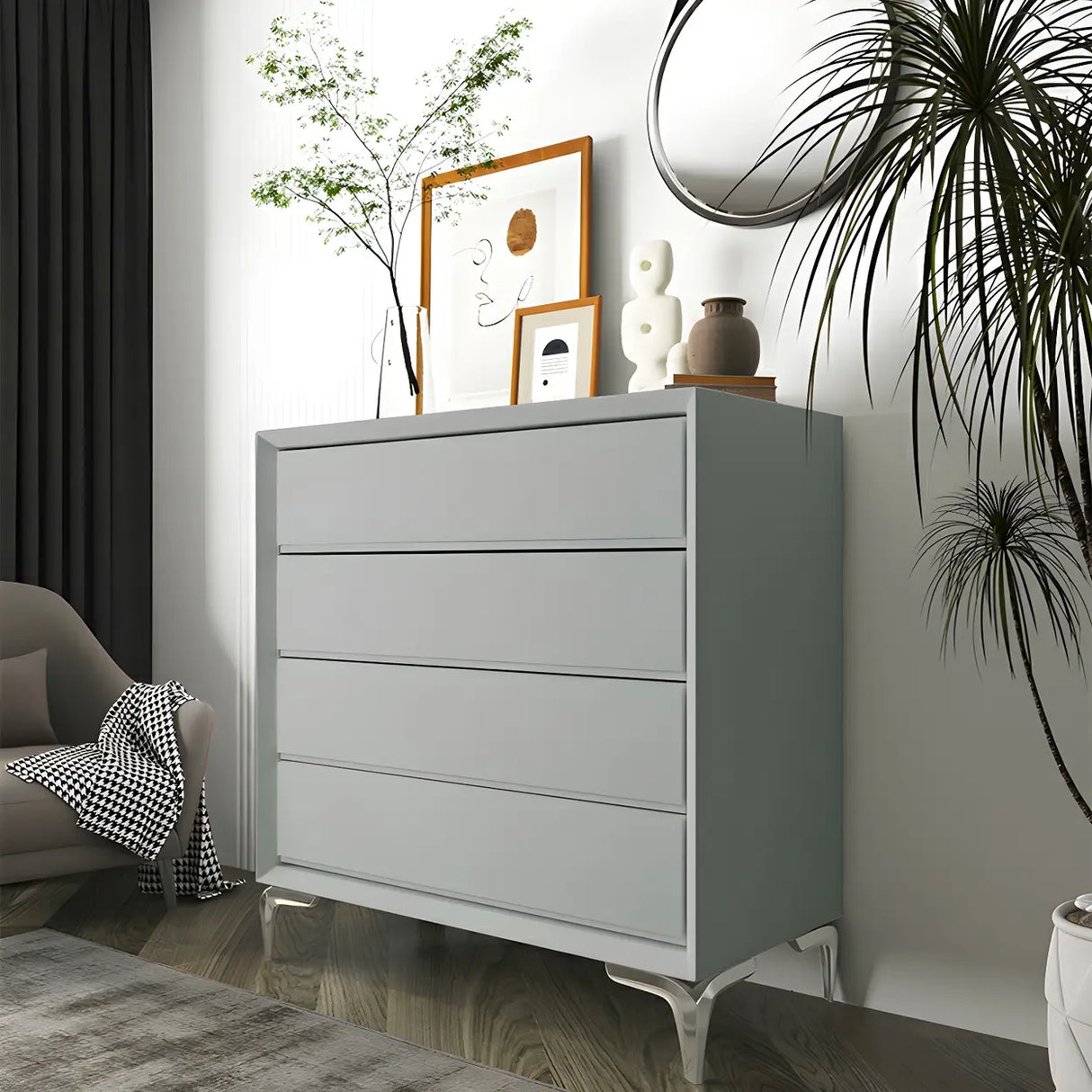 Grey Wood Standard Height Dresser with Eight Drawers Image - 6