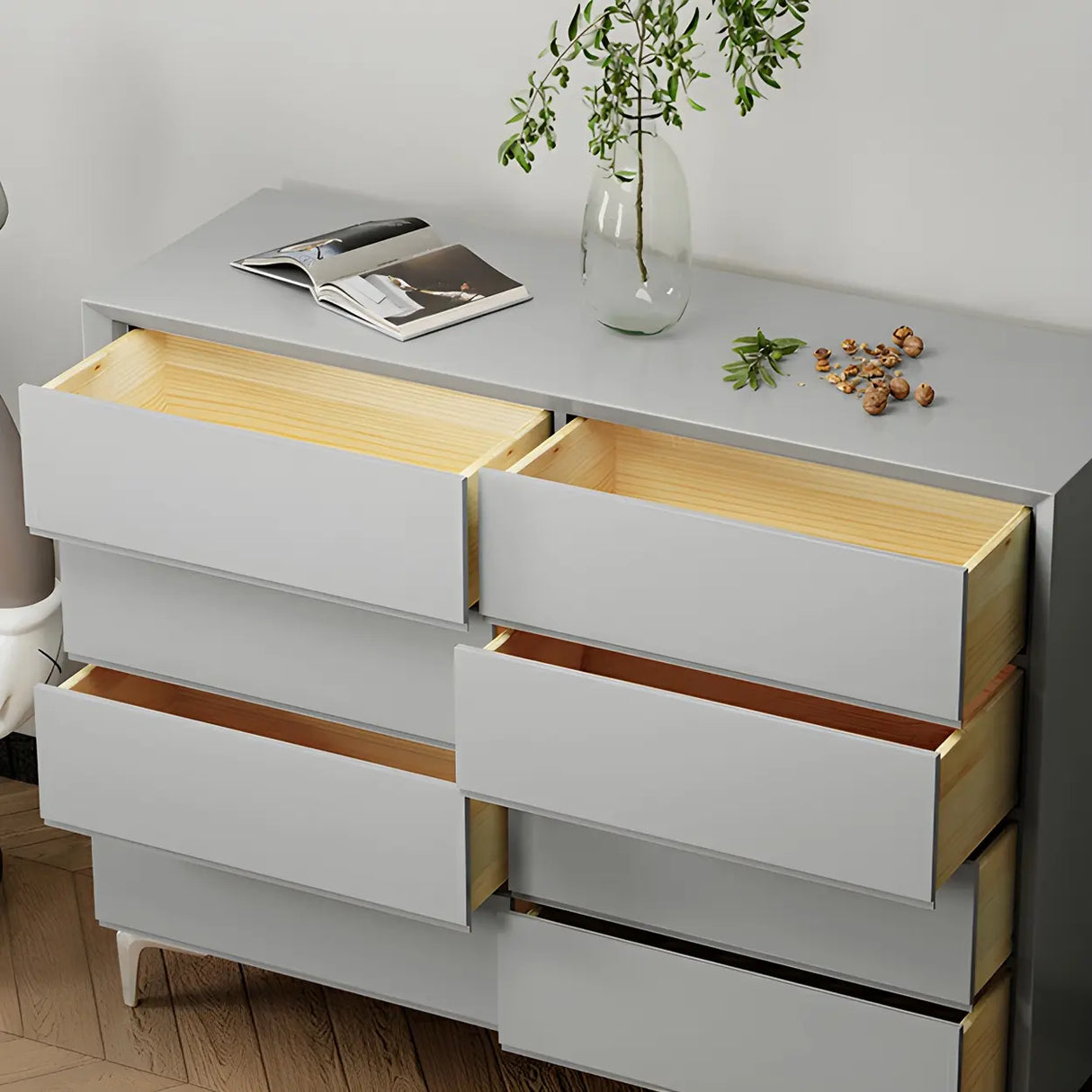 Grey Wood Standard Height Dresser with Eight Drawers Image - 8