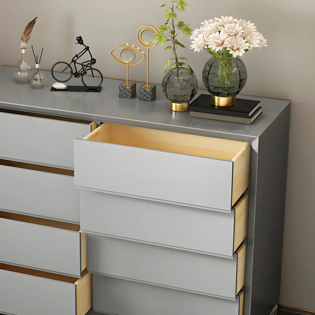 Grey Wood Standard Height Dresser with Eight Drawers Image - 9