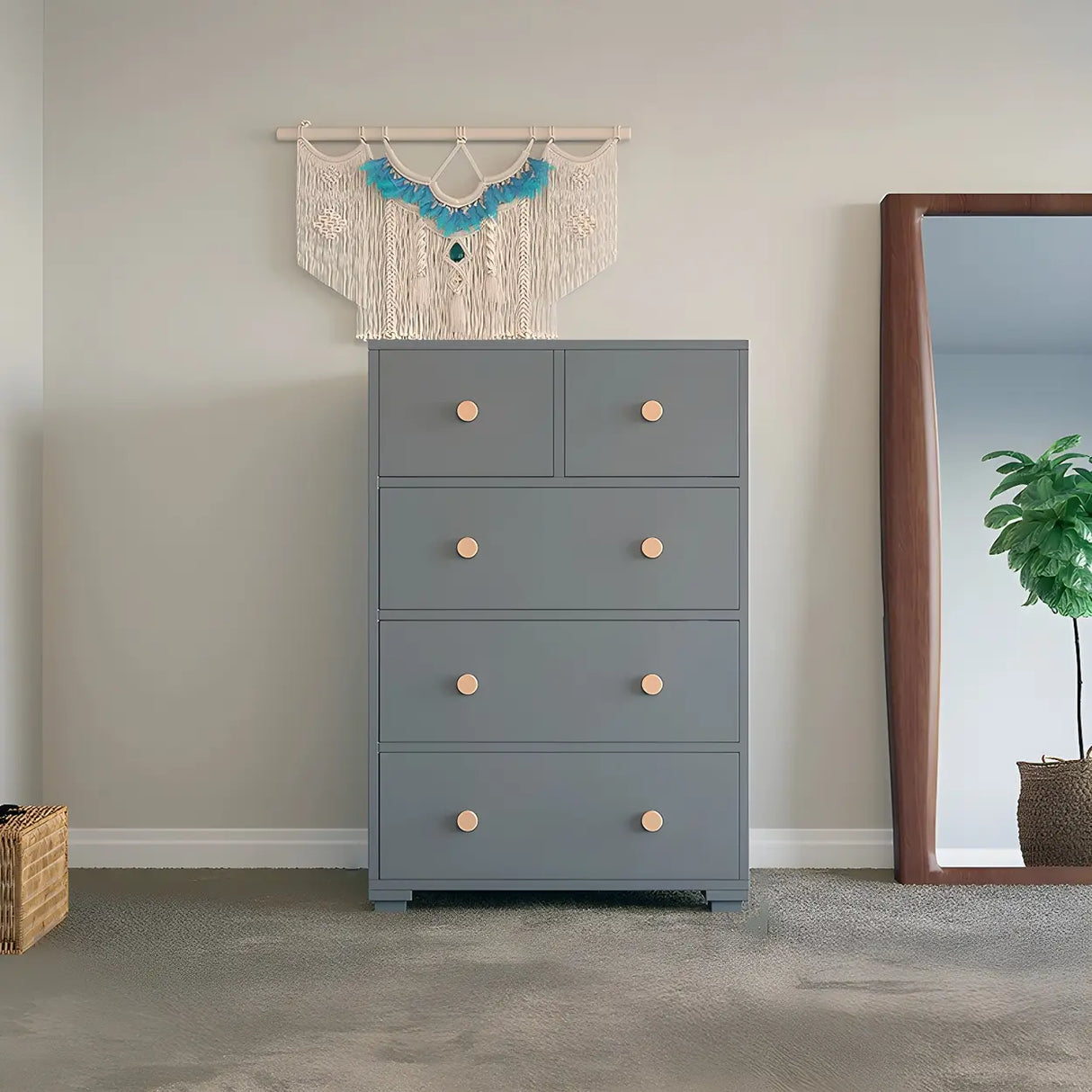 Grey Wood Tipover Restraint Device Dresser for Bedroom Image - 2