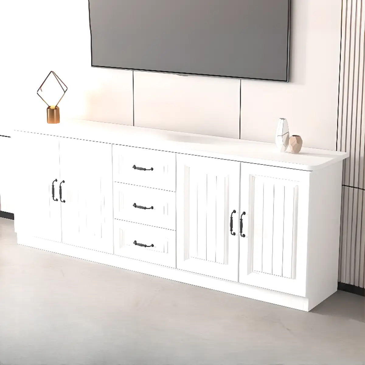 Grey Wooden Cabinet Drawers Rectangular TV Stand Image - 13