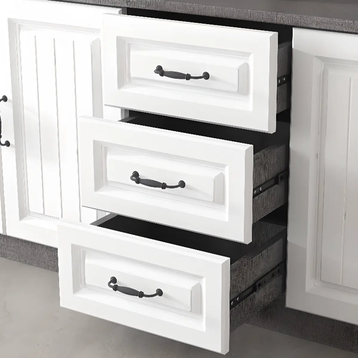 Grey Wooden Cabinet Drawers Rectangular TV Stand Image - 14