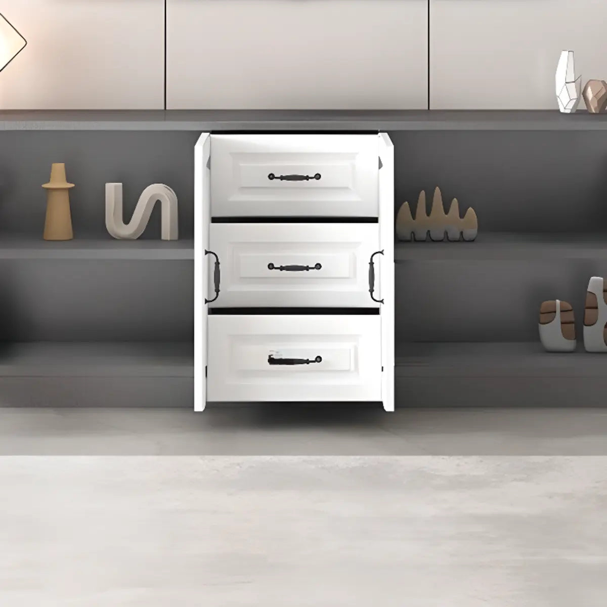 Grey Wooden Cabinet Drawers Rectangular TV Stand Image - 22