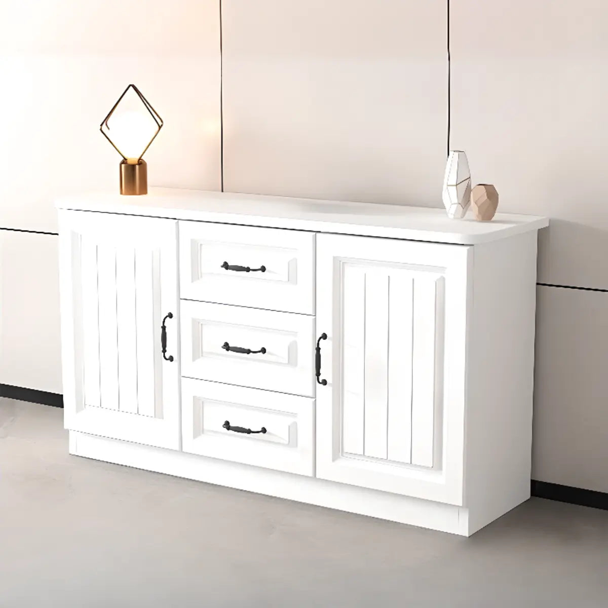 Grey Wooden Cabinet Drawers Rectangular TV Stand Image - 26