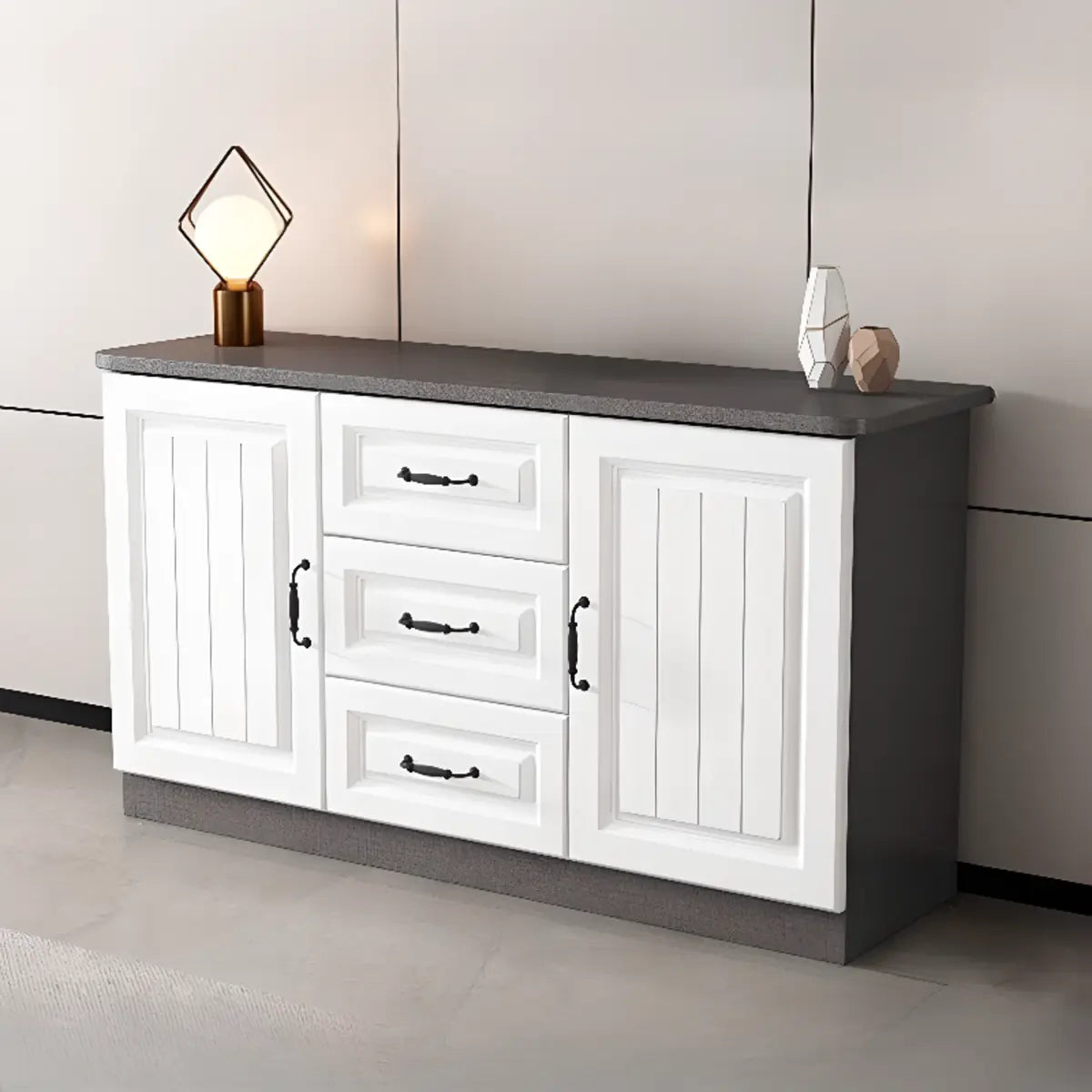 Grey Wooden Cabinet Drawers Rectangular TV Stand Image - 27