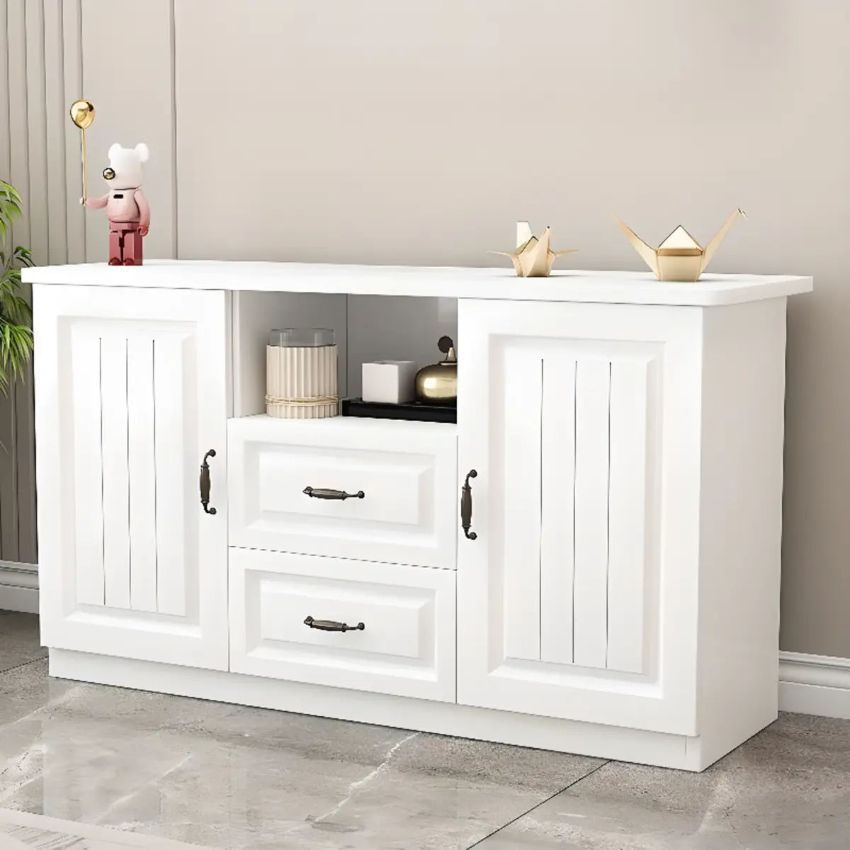 Grey Wooden Cabinet Drawers Rectangular TV Stand Image - 29