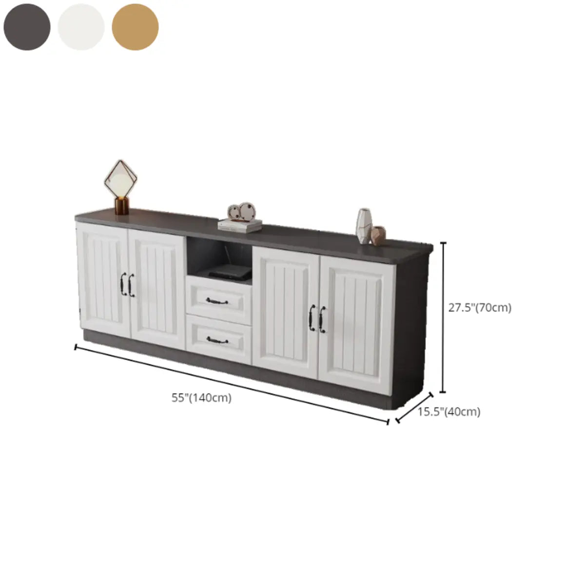 Grey Wooden Cabinet Drawers Rectangular TV Stand Image - 32