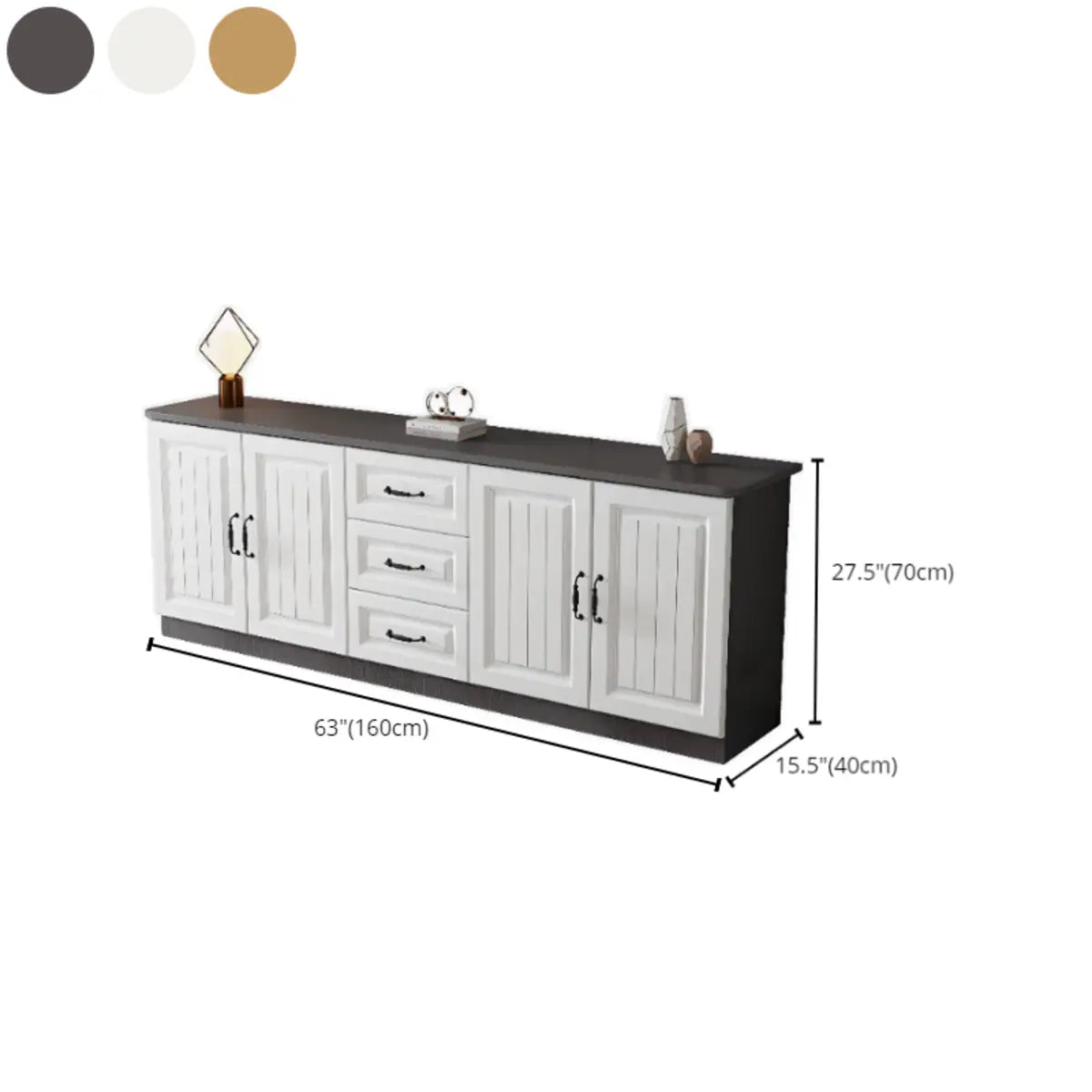 Grey Wooden Cabinet Drawers Rectangular TV Stand Image - 35