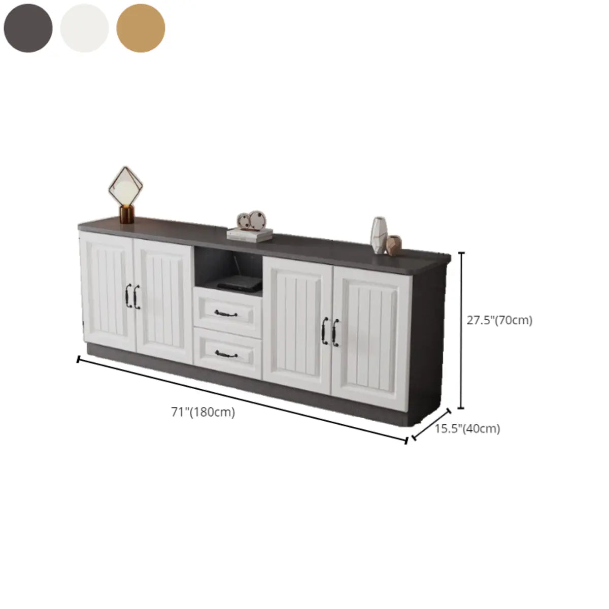 Grey Wooden Cabinet Drawers Rectangular TV Stand Image - 36