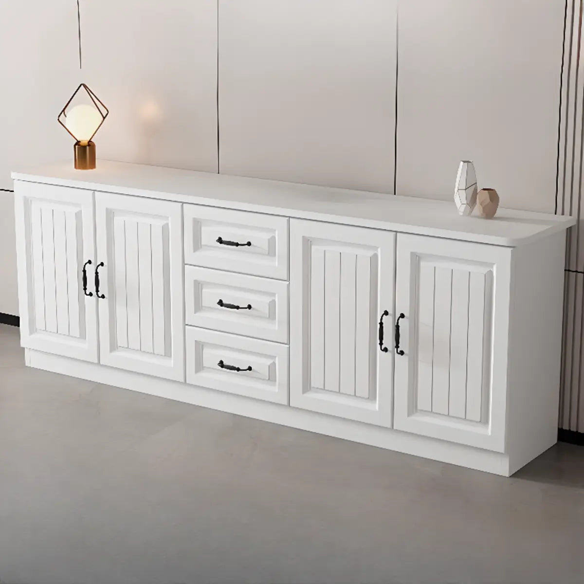 Grey Wooden Cabinet Drawers Rectangular TV Stand Image - 5