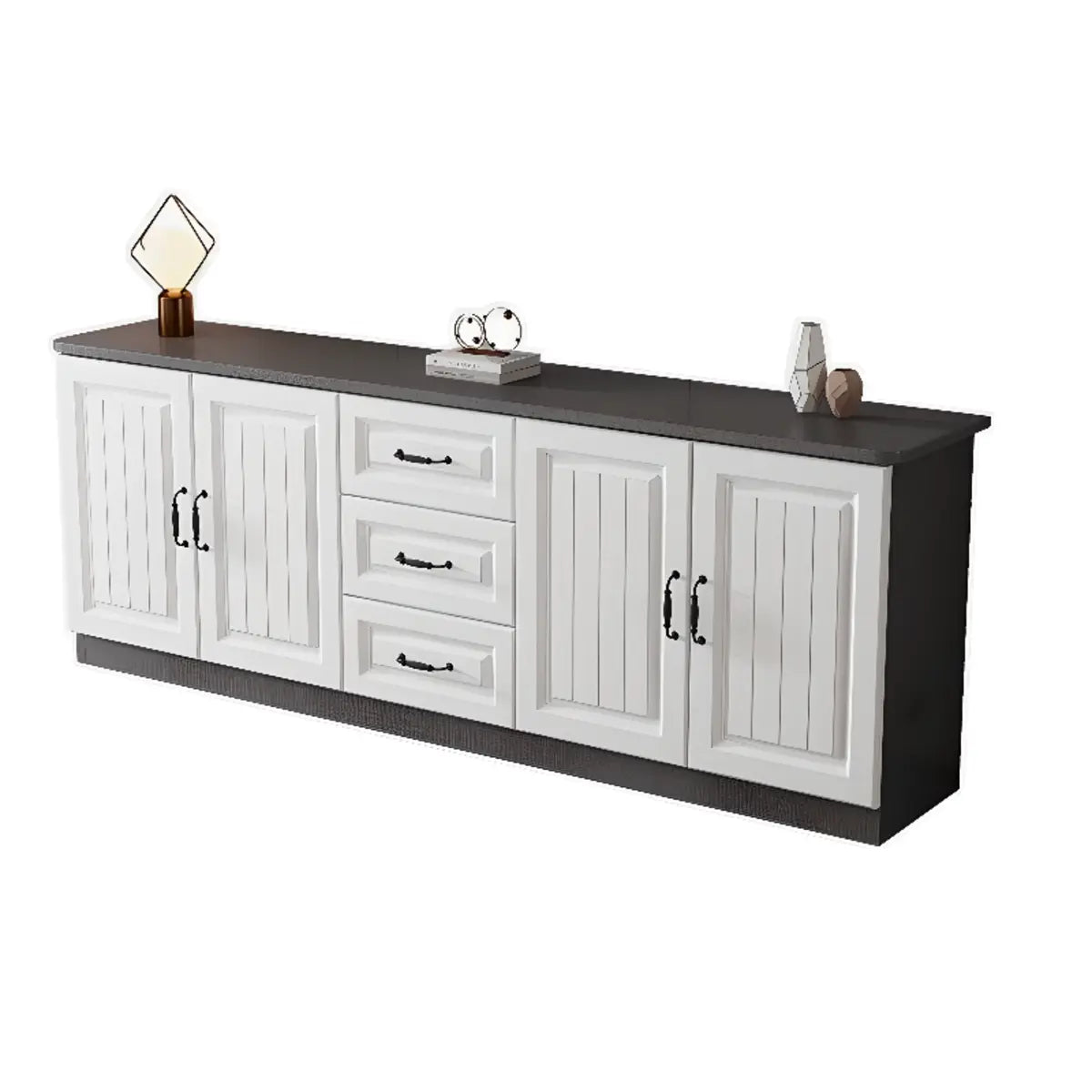 Grey Wooden Cabinet Drawers Rectangular TV Stand Image - 9