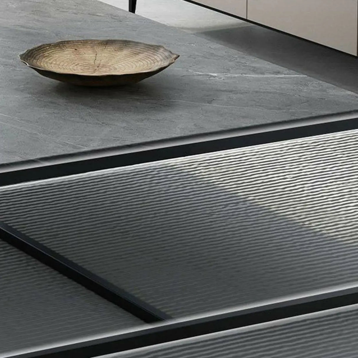 Grey Wooden Rectangular Steel Frame Coffee Table Image - 10