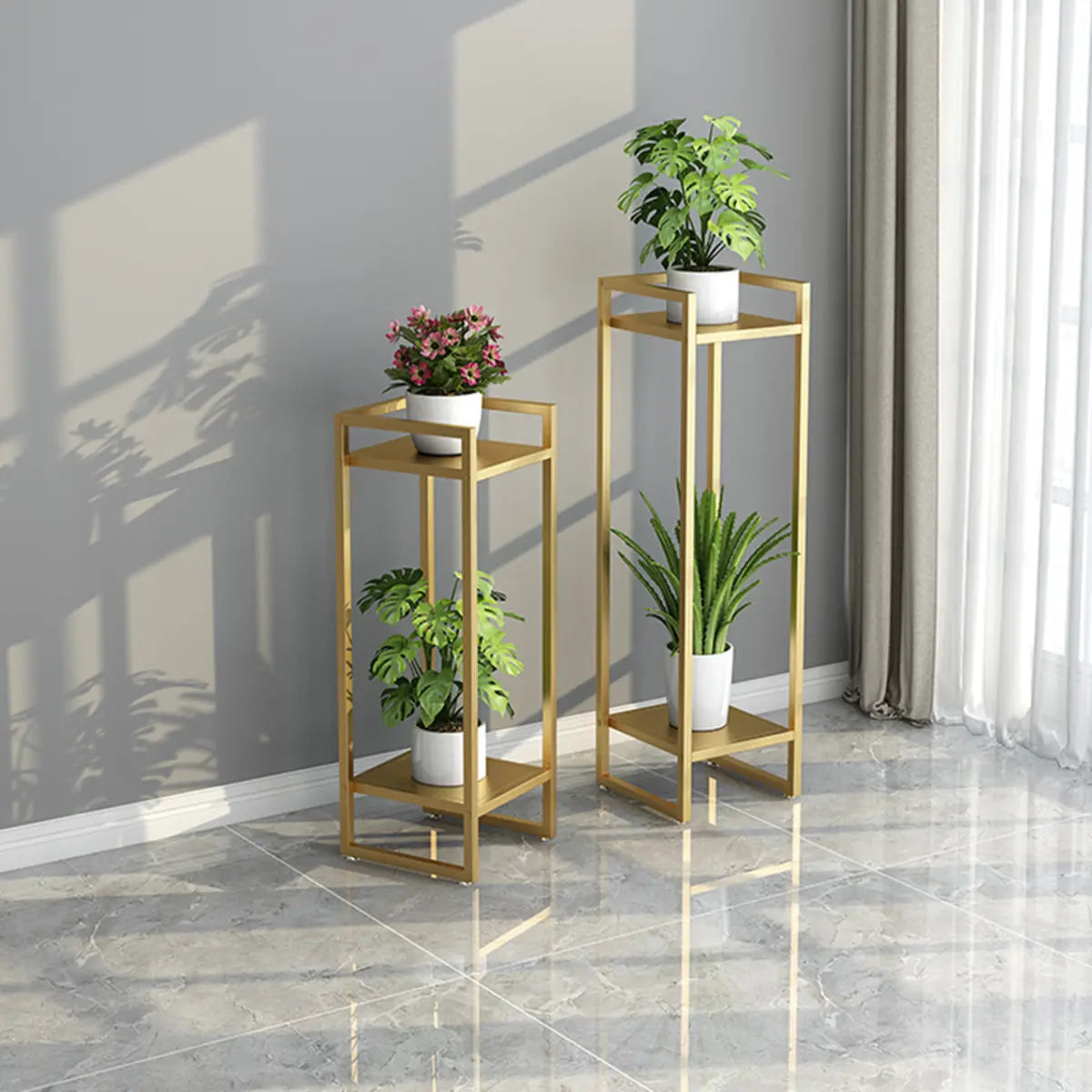 Ground Metal Nesting 2-Tier Square Plant Stand Black Image - 4