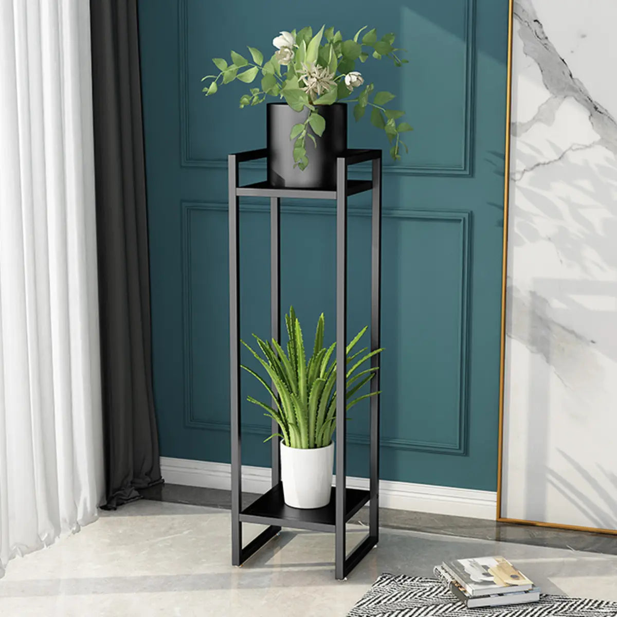 Ground Metal Nesting 2-Tier Square Plant Stand Black Image - 8