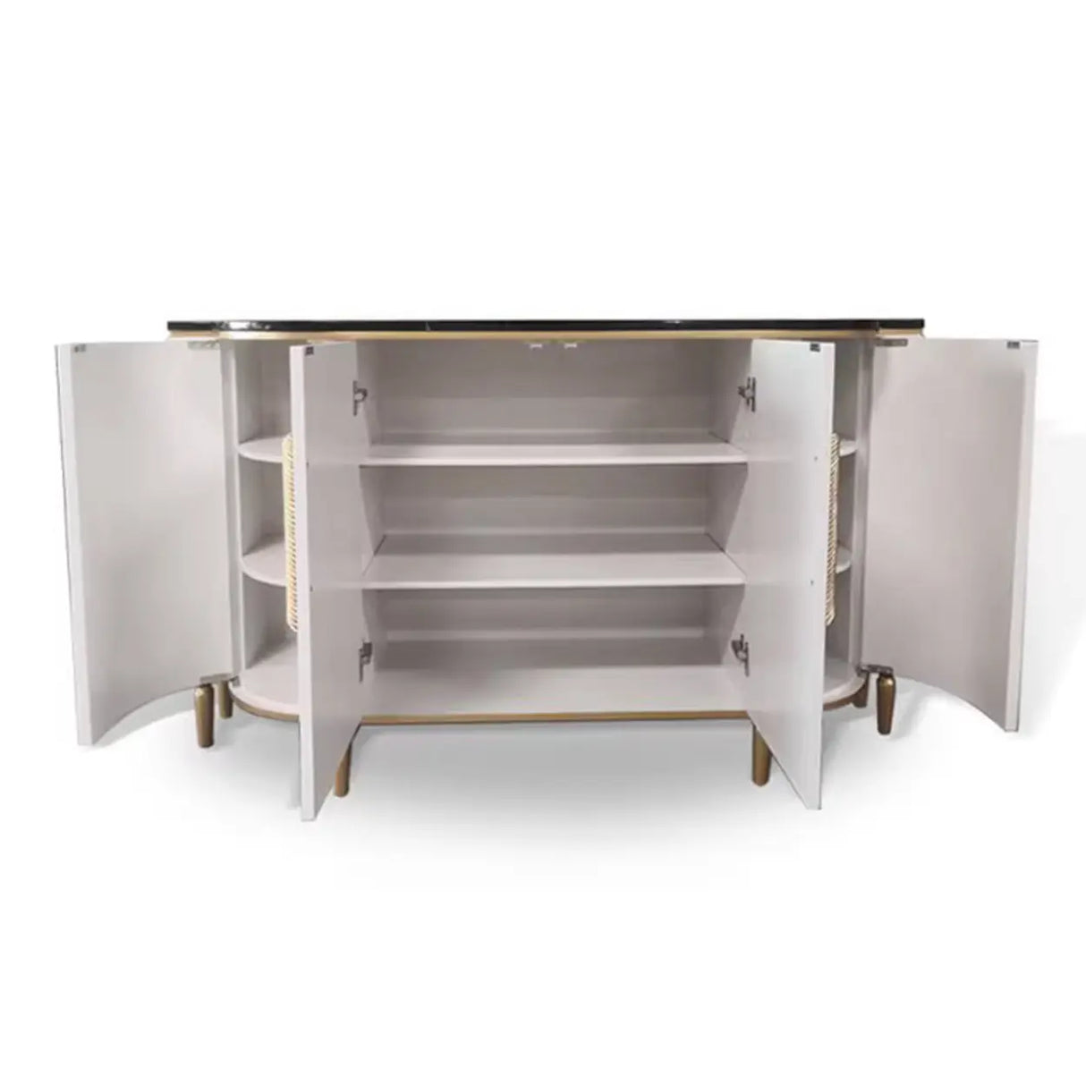 Half-Circle Faux Marble Grey Console Table with Cabinets Image - 15