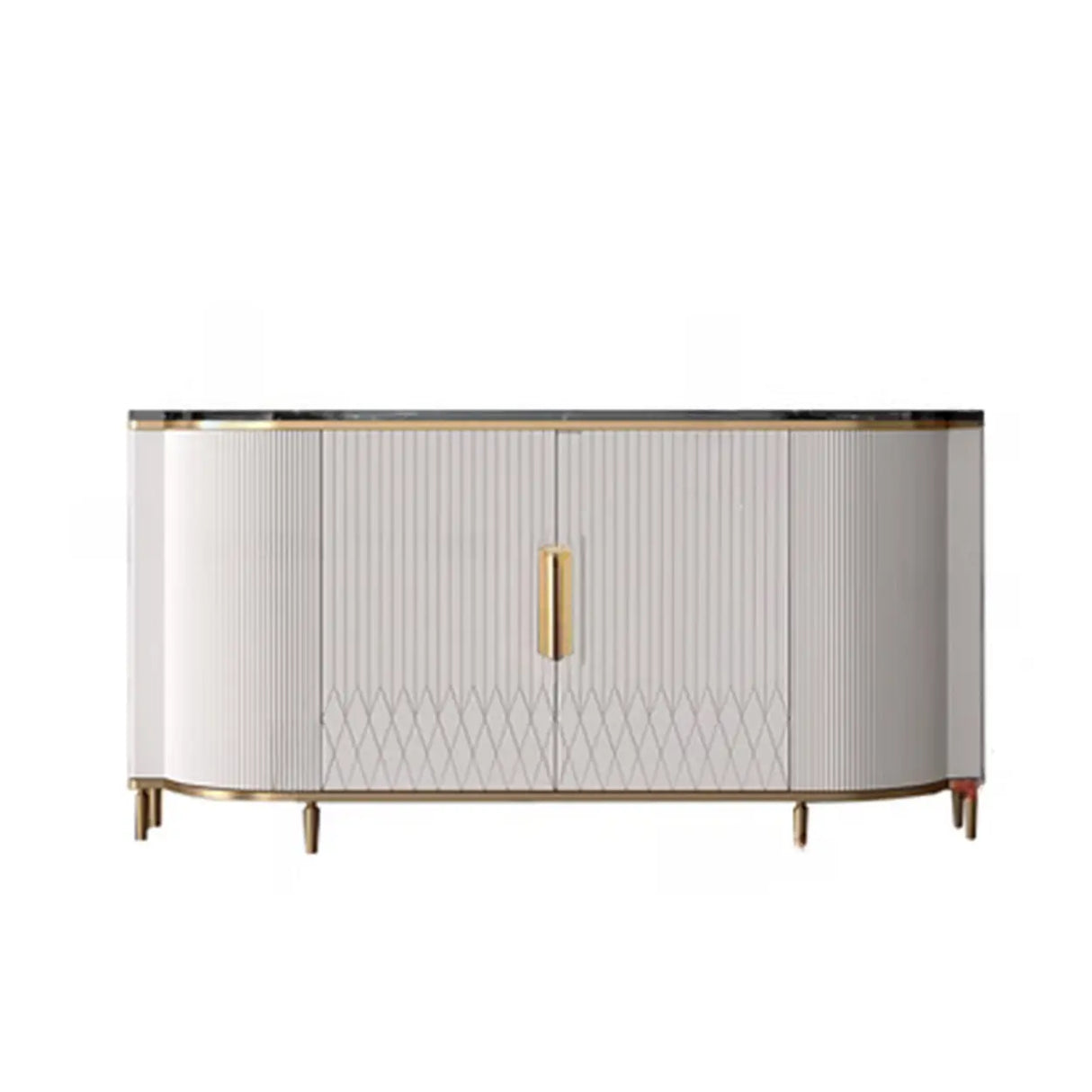 Half-Circle Faux Marble Grey Console Table with Cabinets Image - 16