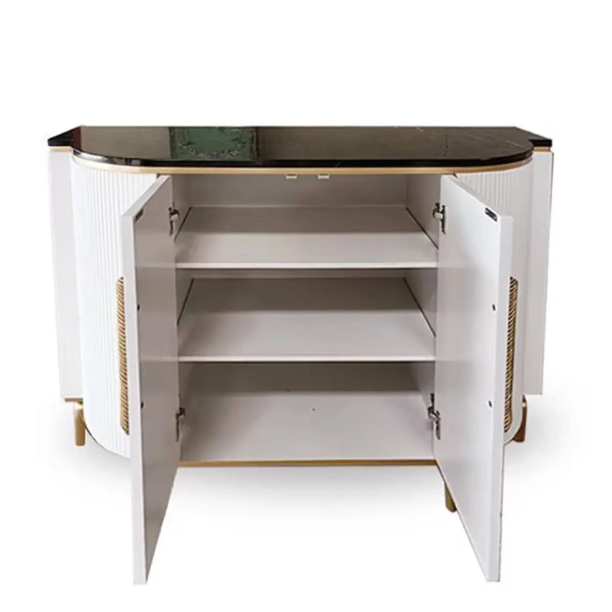 Half-Circle Faux Marble Grey Console Table with Cabinets Image - 17
