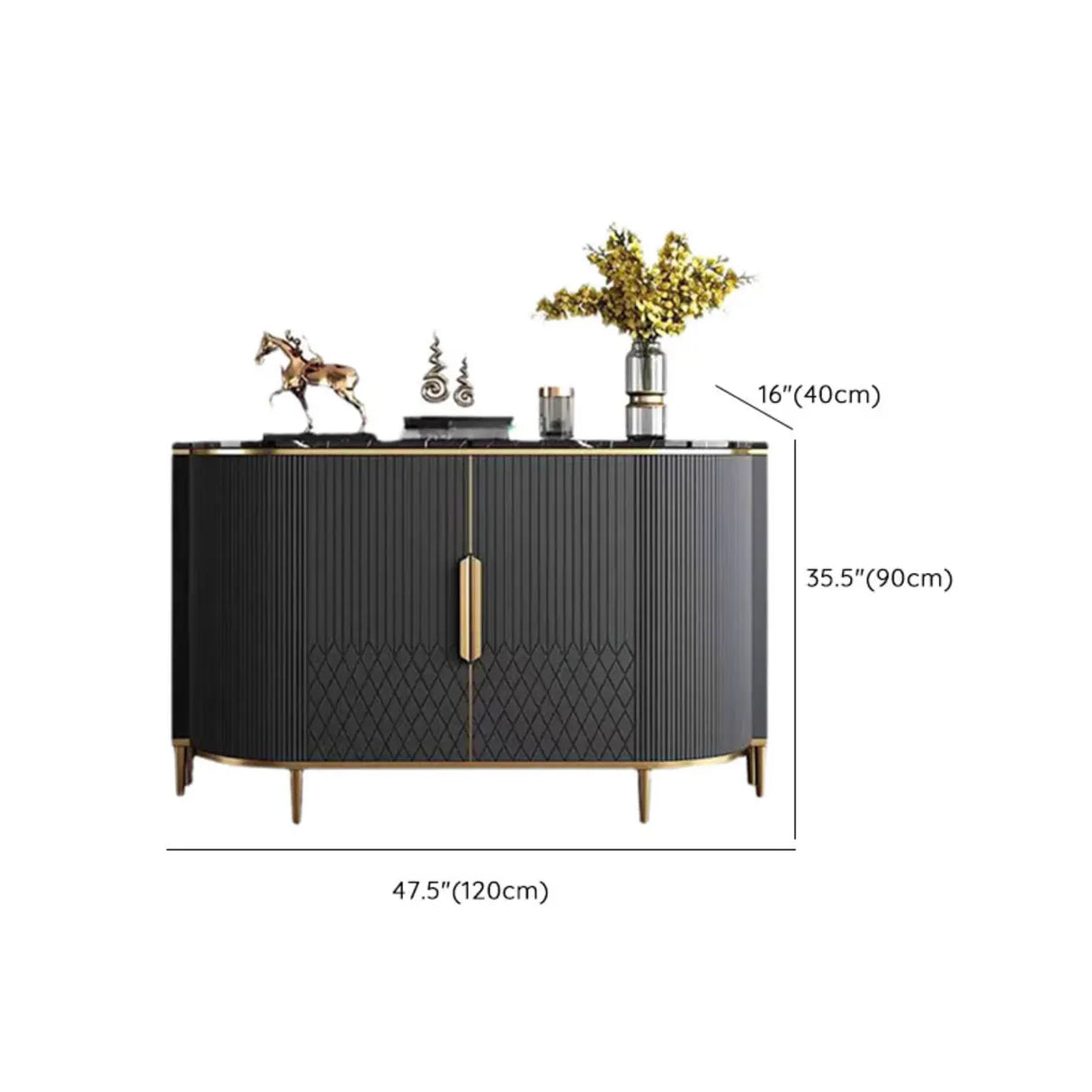 Half-Circle Faux Marble Grey Console Table with Cabinets Image - 20