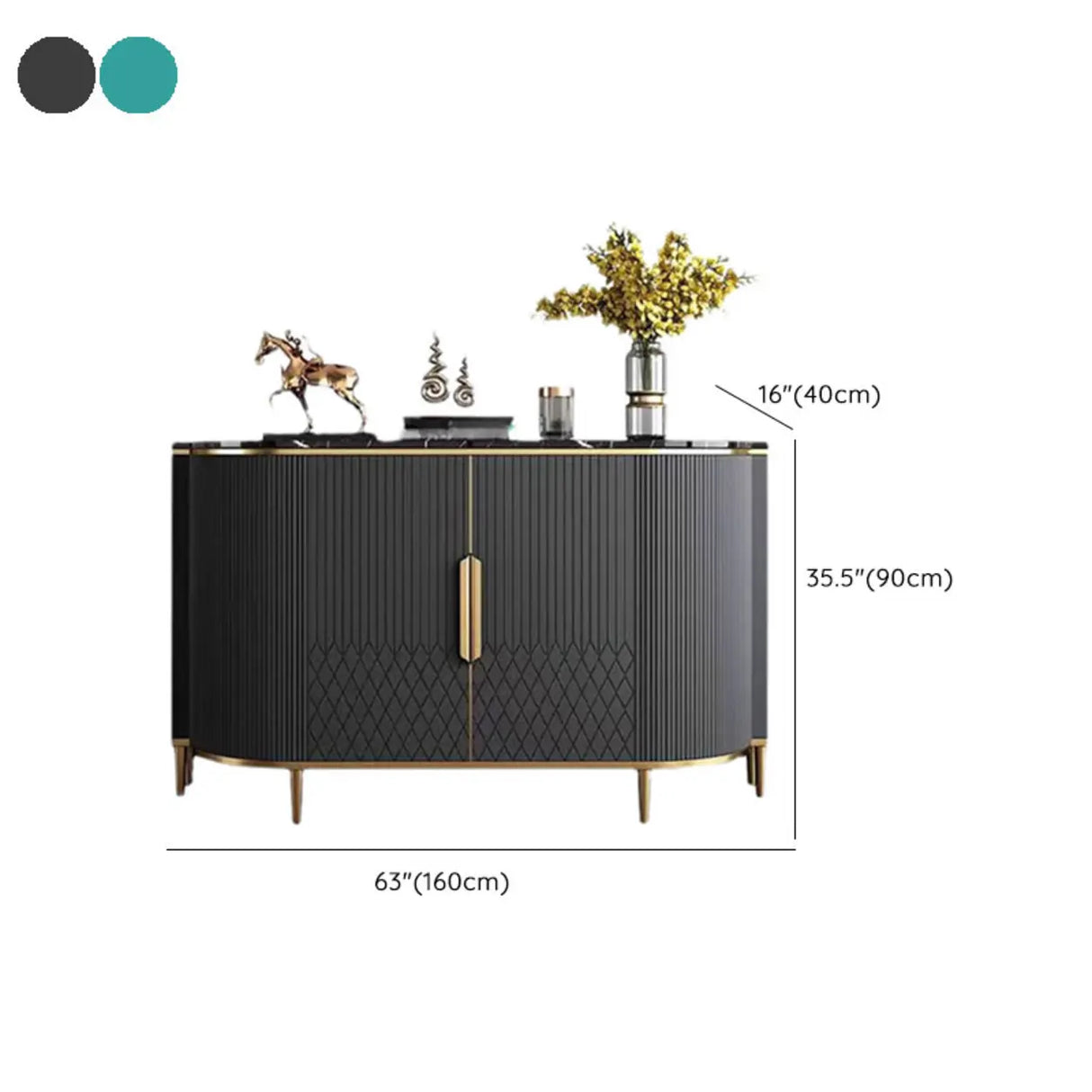 Half-Circle Faux Marble Grey Console Table with Cabinets Image - 22