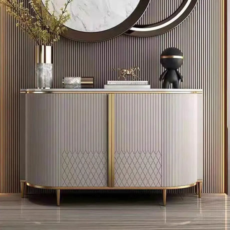 Half-Circle Faux Marble Grey Console Table with Cabinets Image - 2